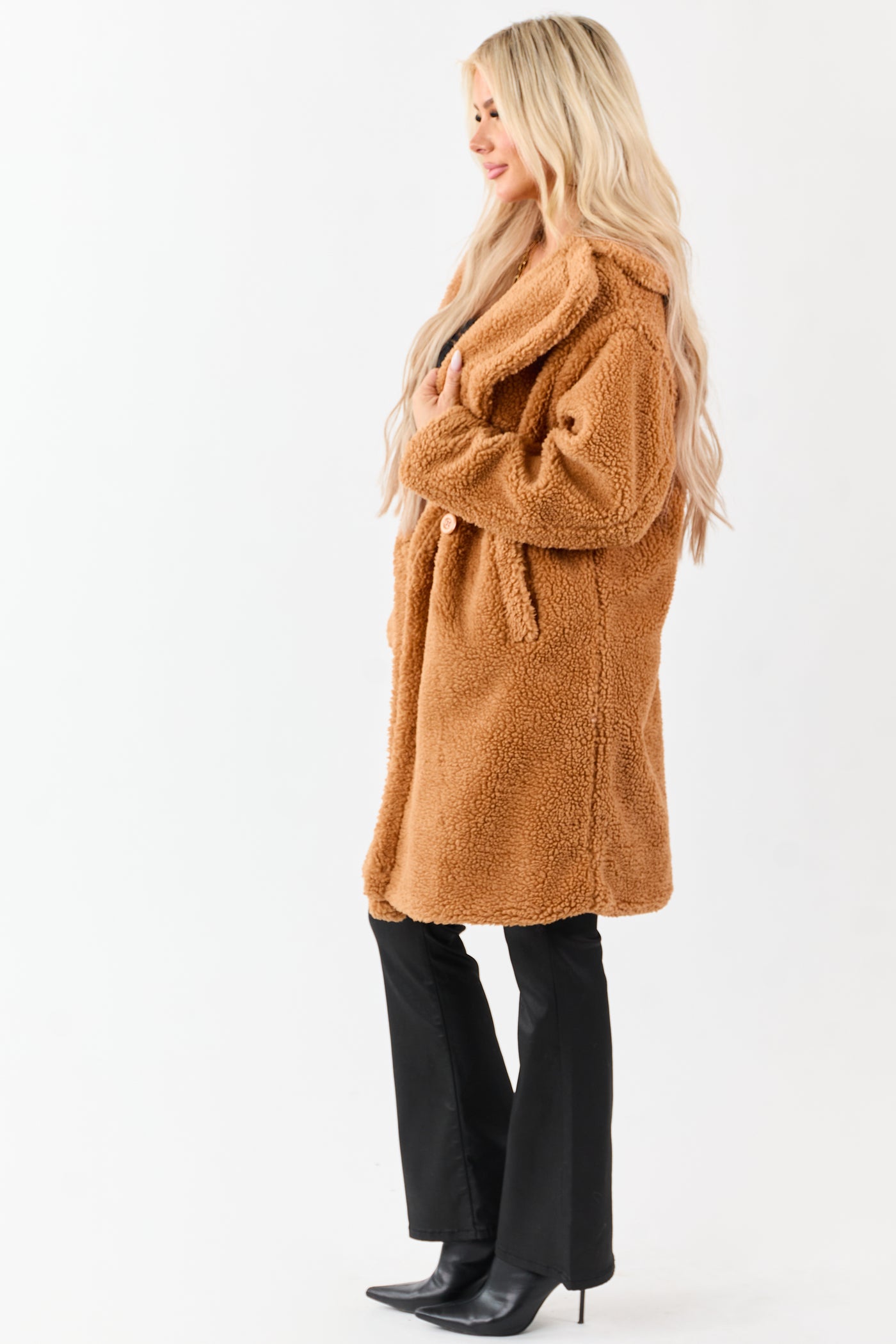 Copper Button Down Sherpa Teddy Trench Coat