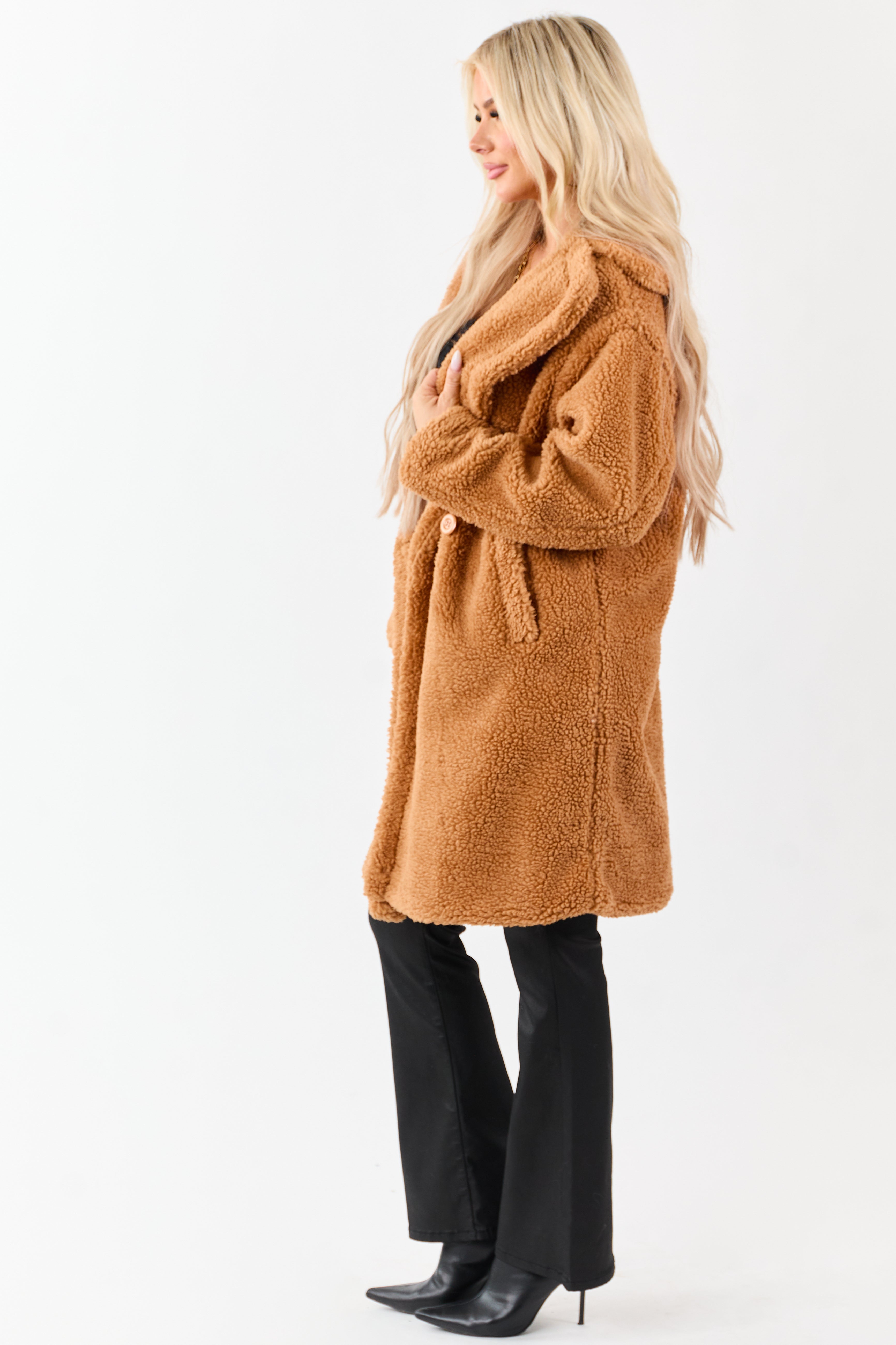 Copper Button Down Sherpa Teddy Trench Coat