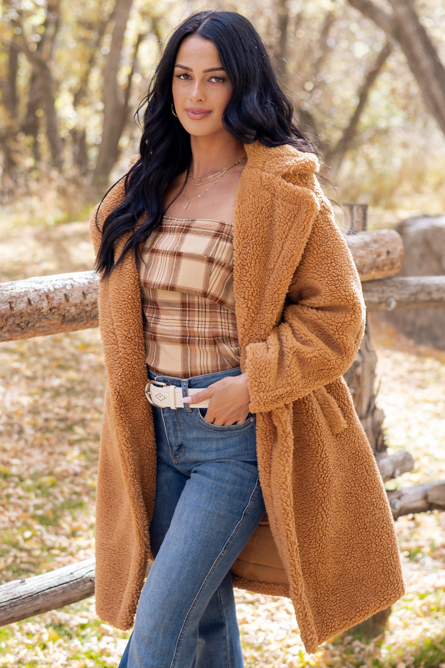 Copper Button Down Sherpa Teddy Trench Coat