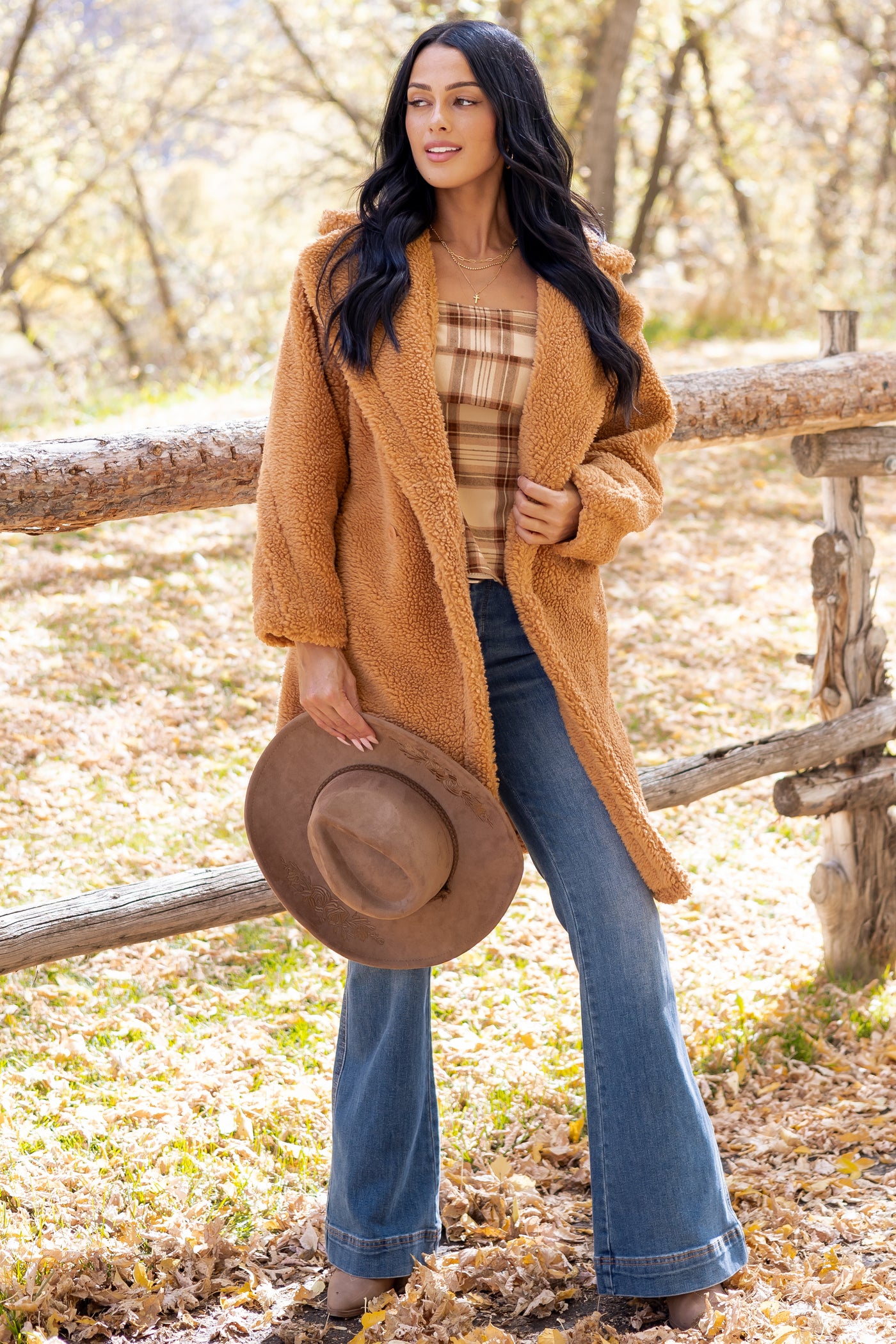 Copper Button Down Sherpa Teddy Trench Coat