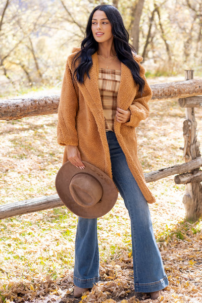 Copper Button Down Sherpa Teddy Trench Coat