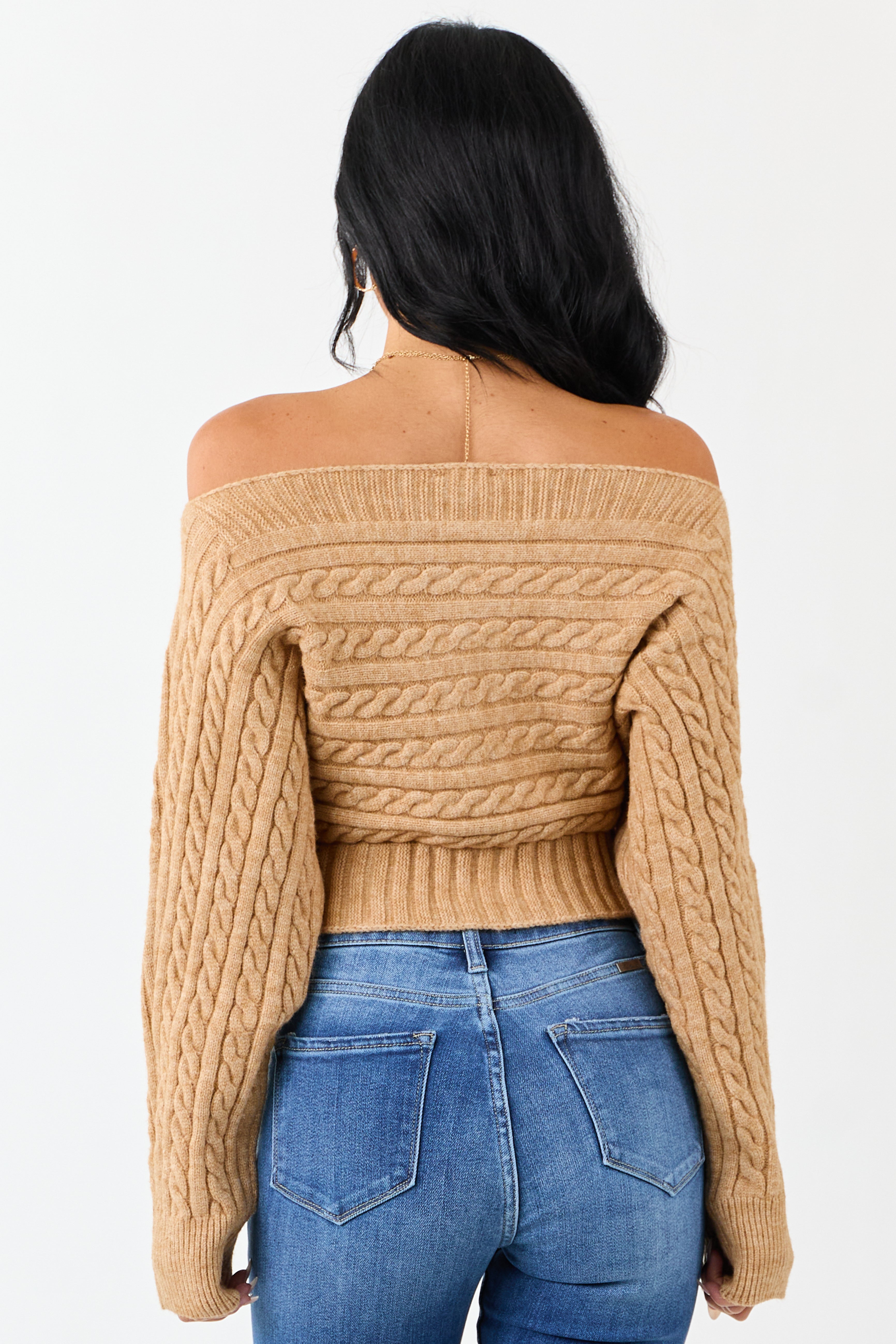 Copper Cable Knit Boatneck Cropped Cardigan