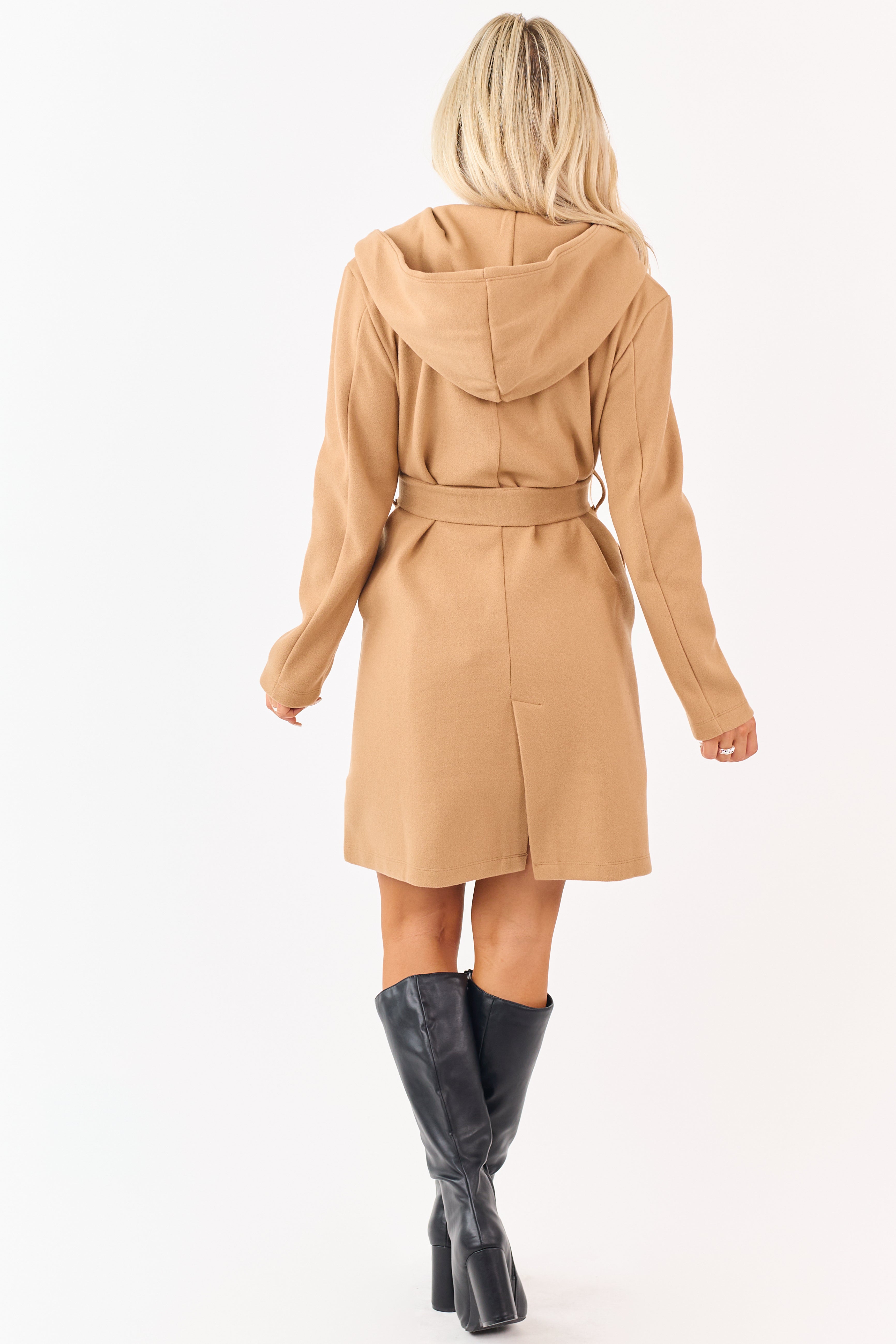 Copper Double Breasted Hooded Trench Coat
