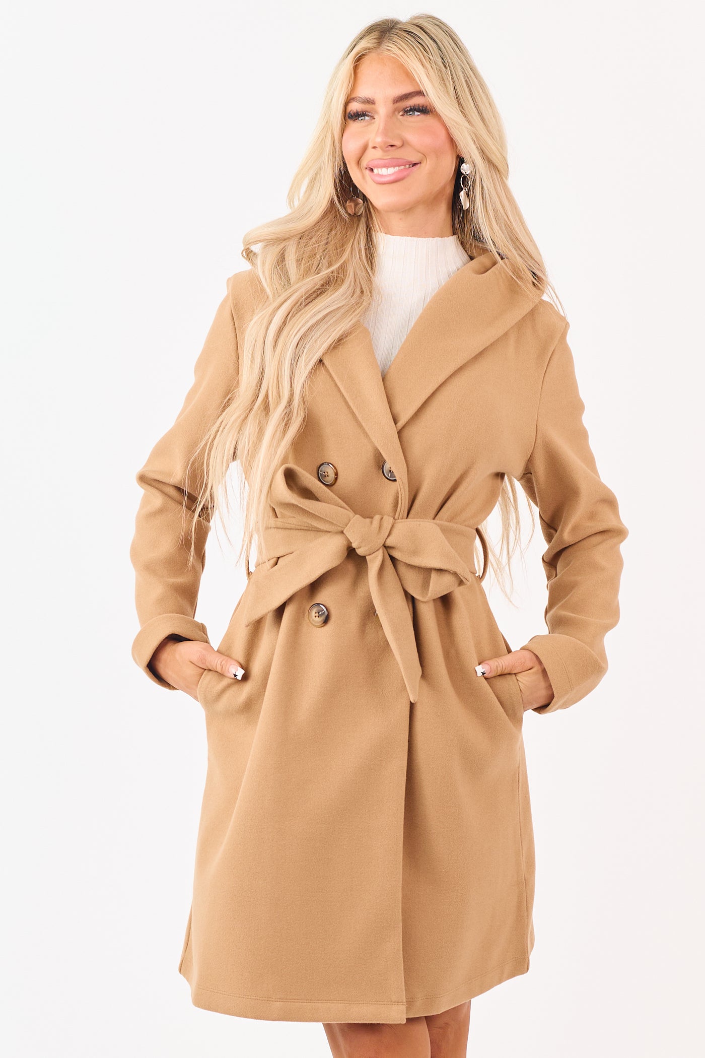 Copper Double Breasted Hooded Trench Coat