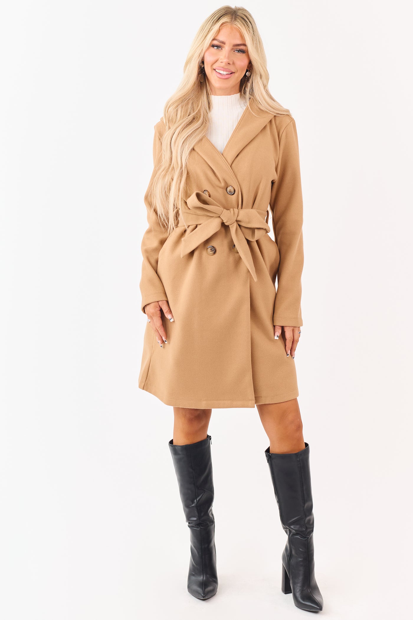 Copper Double Breasted Hooded Trench Coat