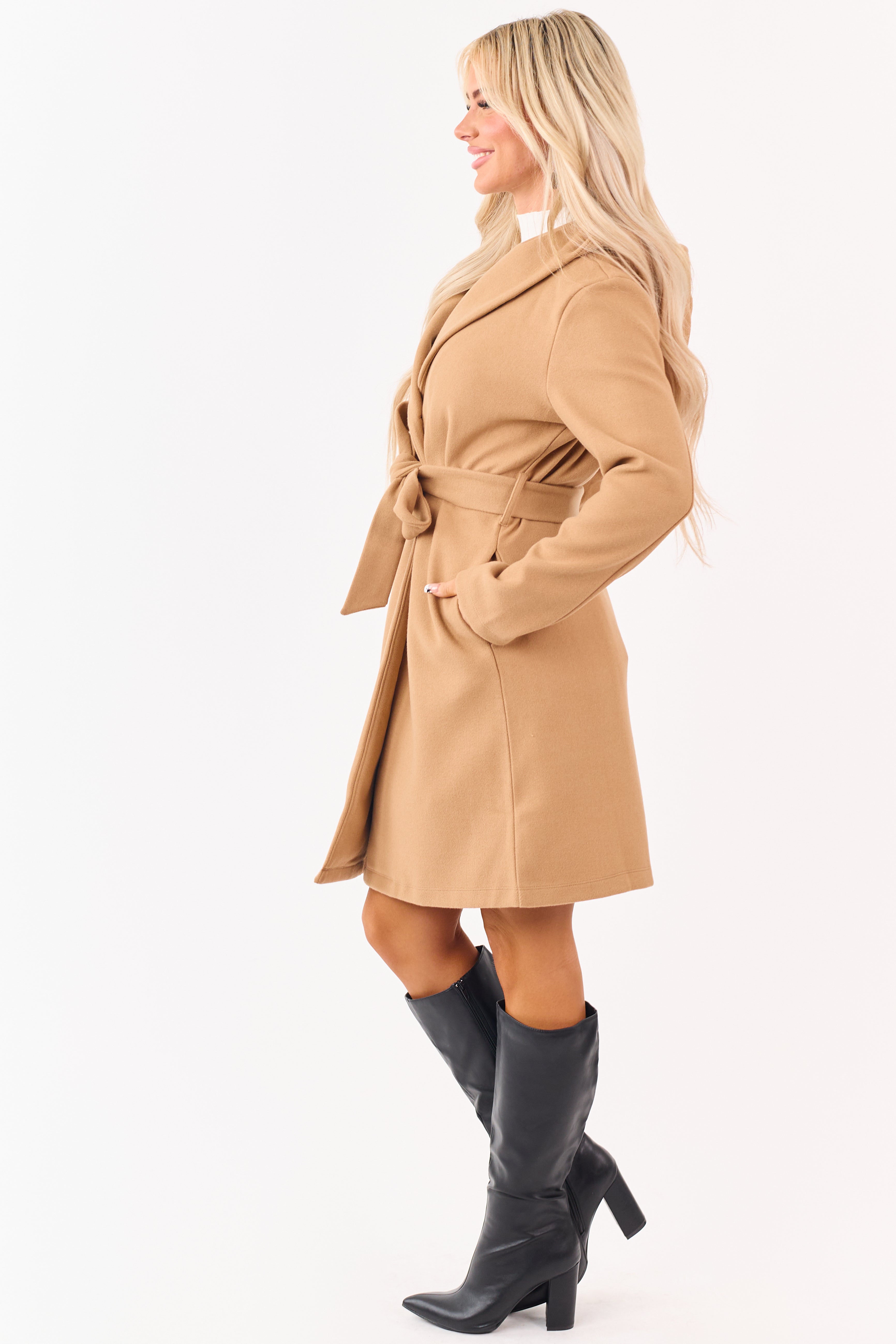 Copper Double Breasted Hooded Trench Coat