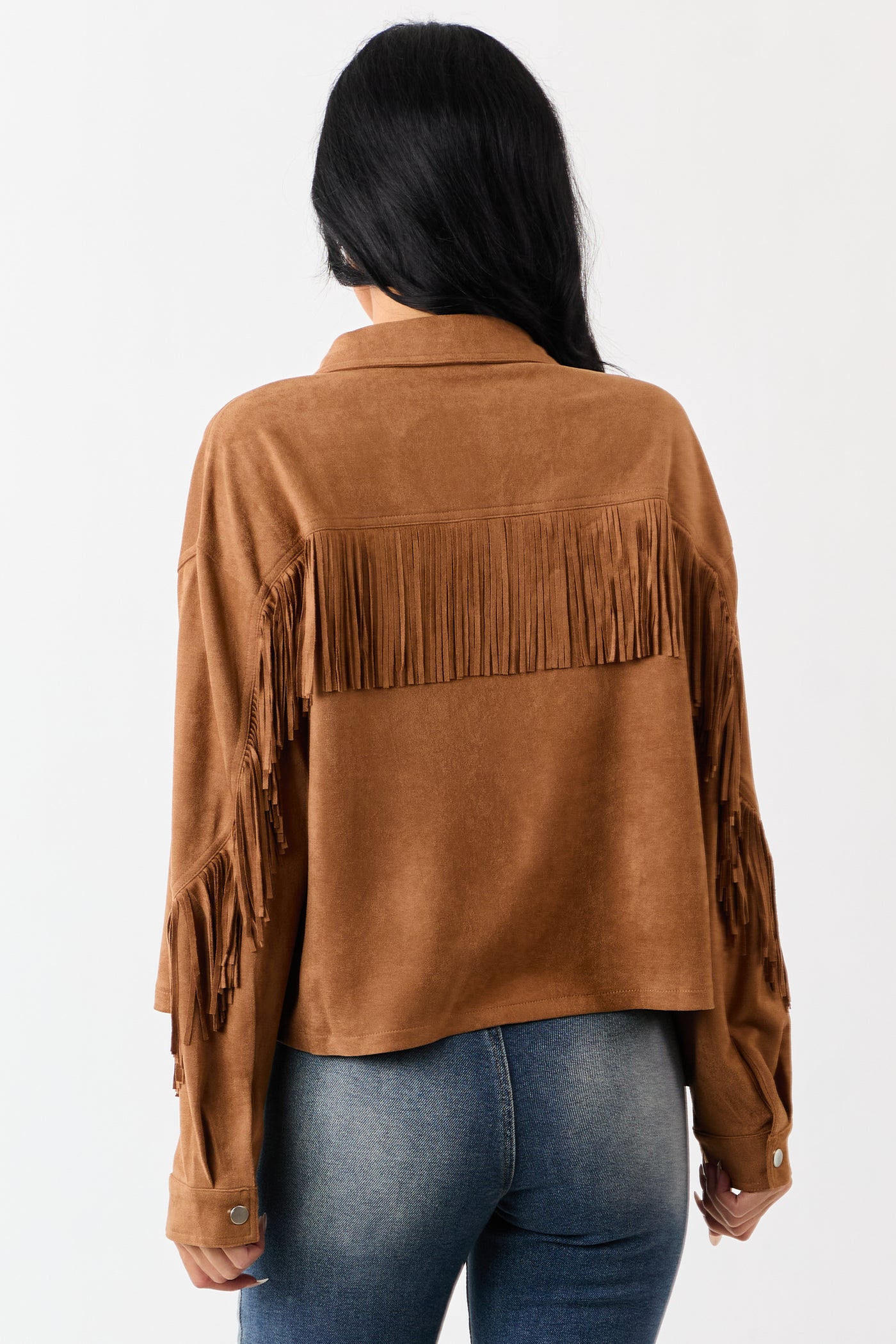 Copper Faux Suede Collared Fringe Jacket