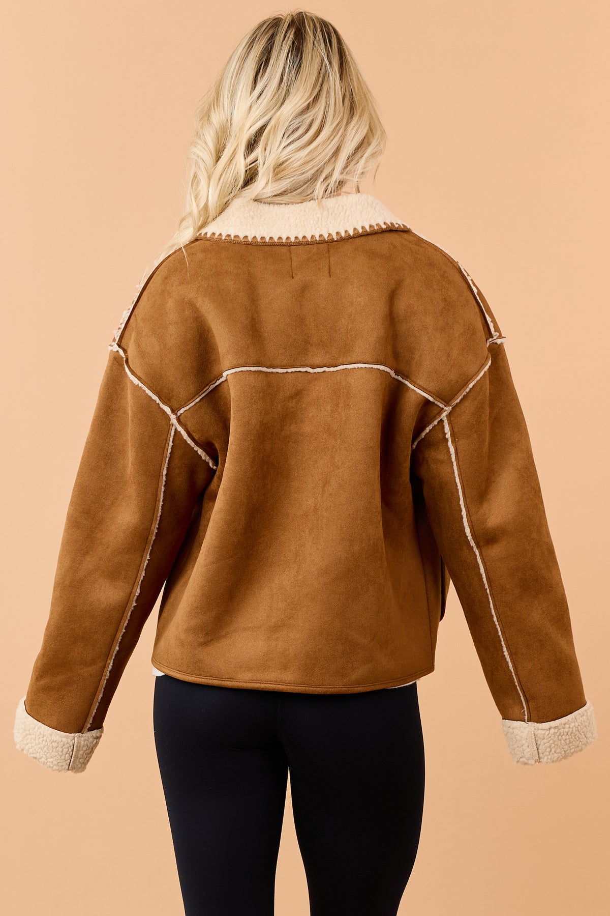 Copper Faux Suede Sherpa Lined Toggle Jacket