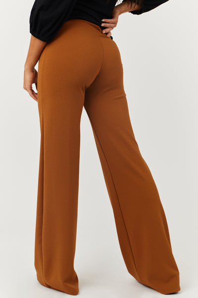 Copper High Waist Seam Detail Woven Flare Pants