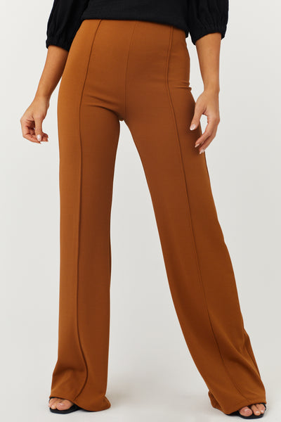 Copper High Waist Seam Detail Woven Flare Pants