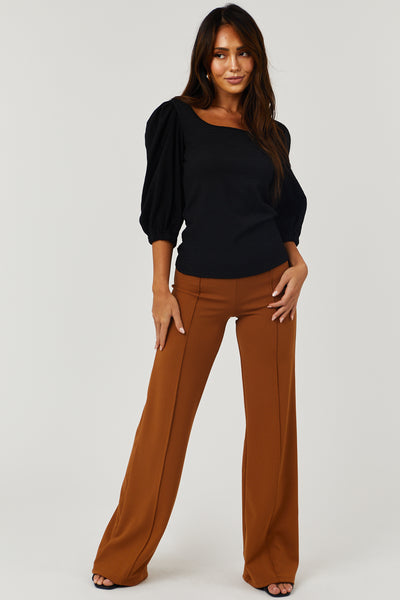 Copper High Waist Seam Detail Woven Flare Pants