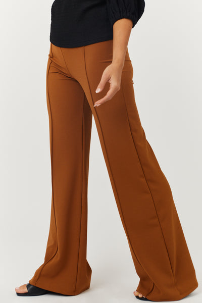 Copper High Waist Seam Detail Woven Flare Pants