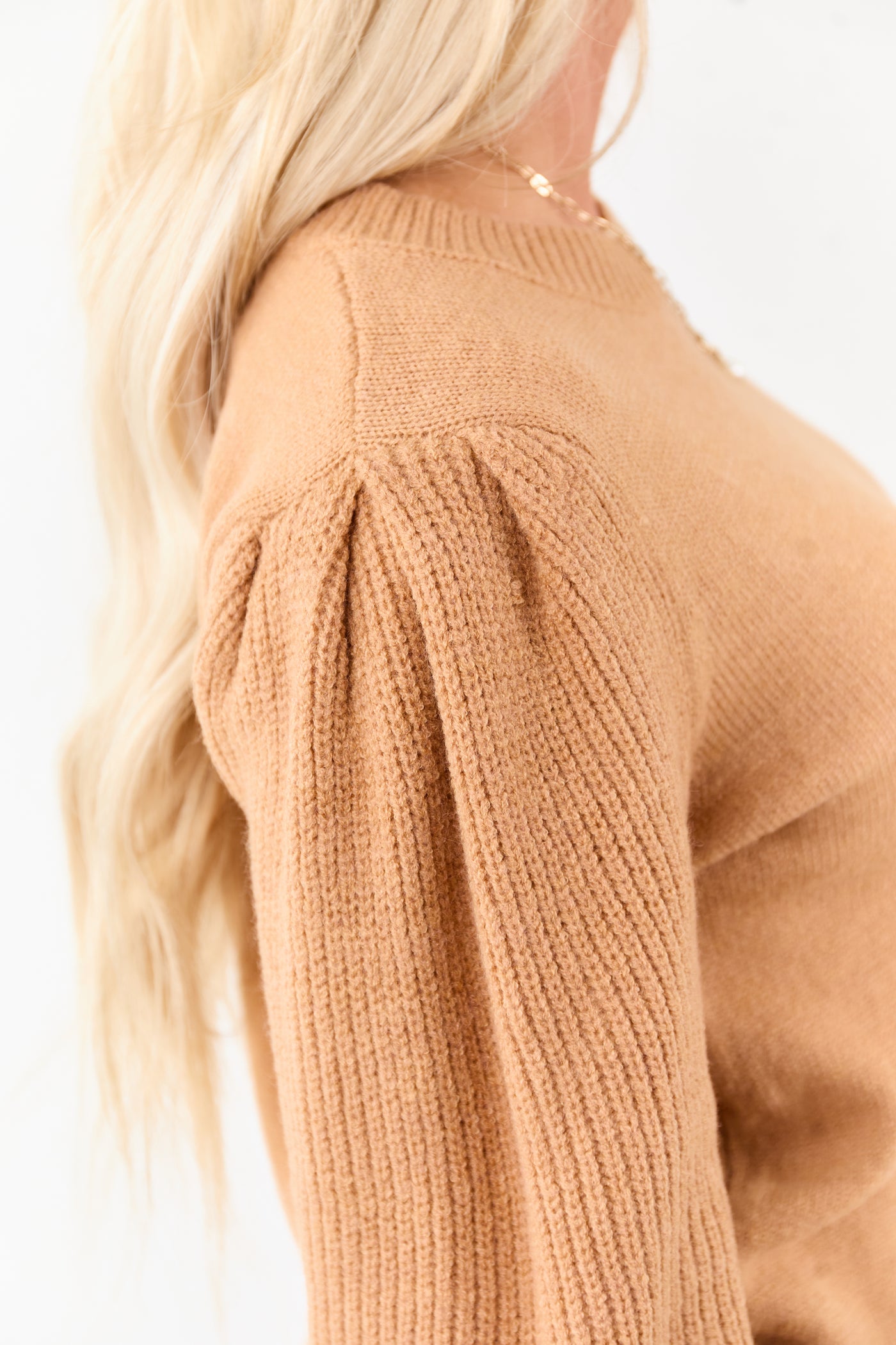 Copper Ribbed Knit Puff Long Sleeve Sweater