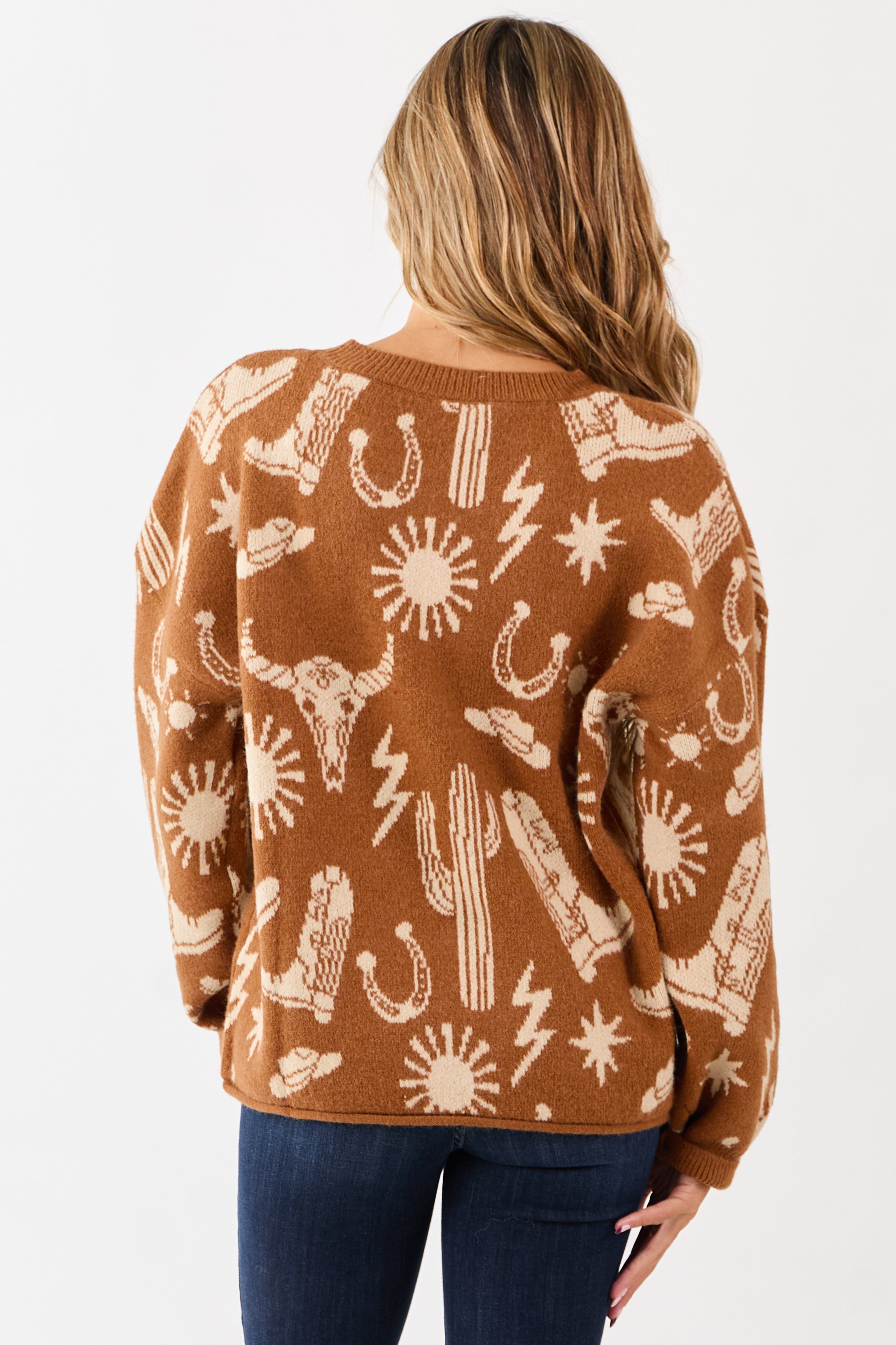 Copper Western Graphic Long Sleeve Sweater