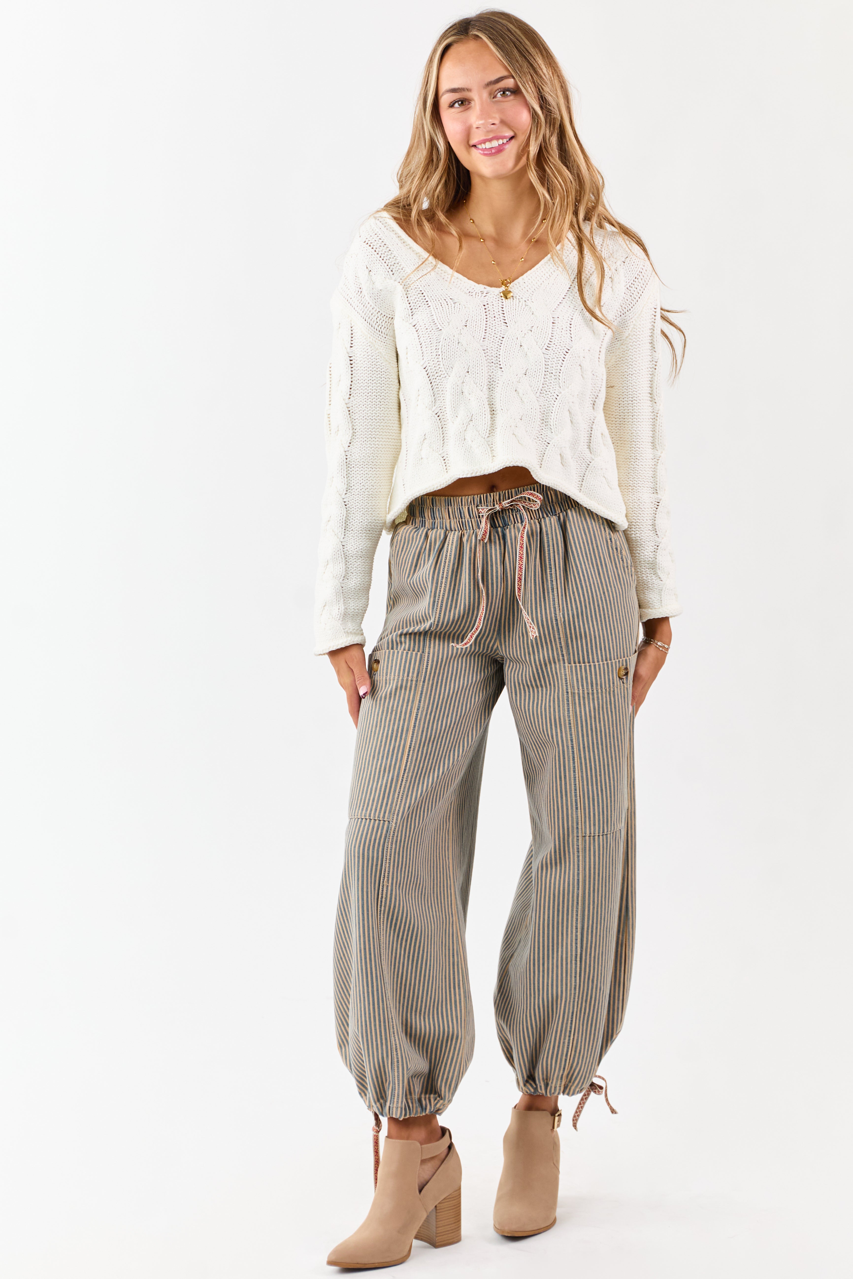PRE-ORDER Copper and Ocean Striped Wide Leg Denim Pants SHIP ETA 10/15