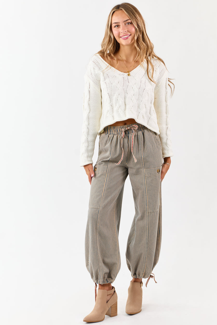 PRE-ORDER Copper and Ocean Striped Wide Leg Denim Pants SHIP ETA 10/15