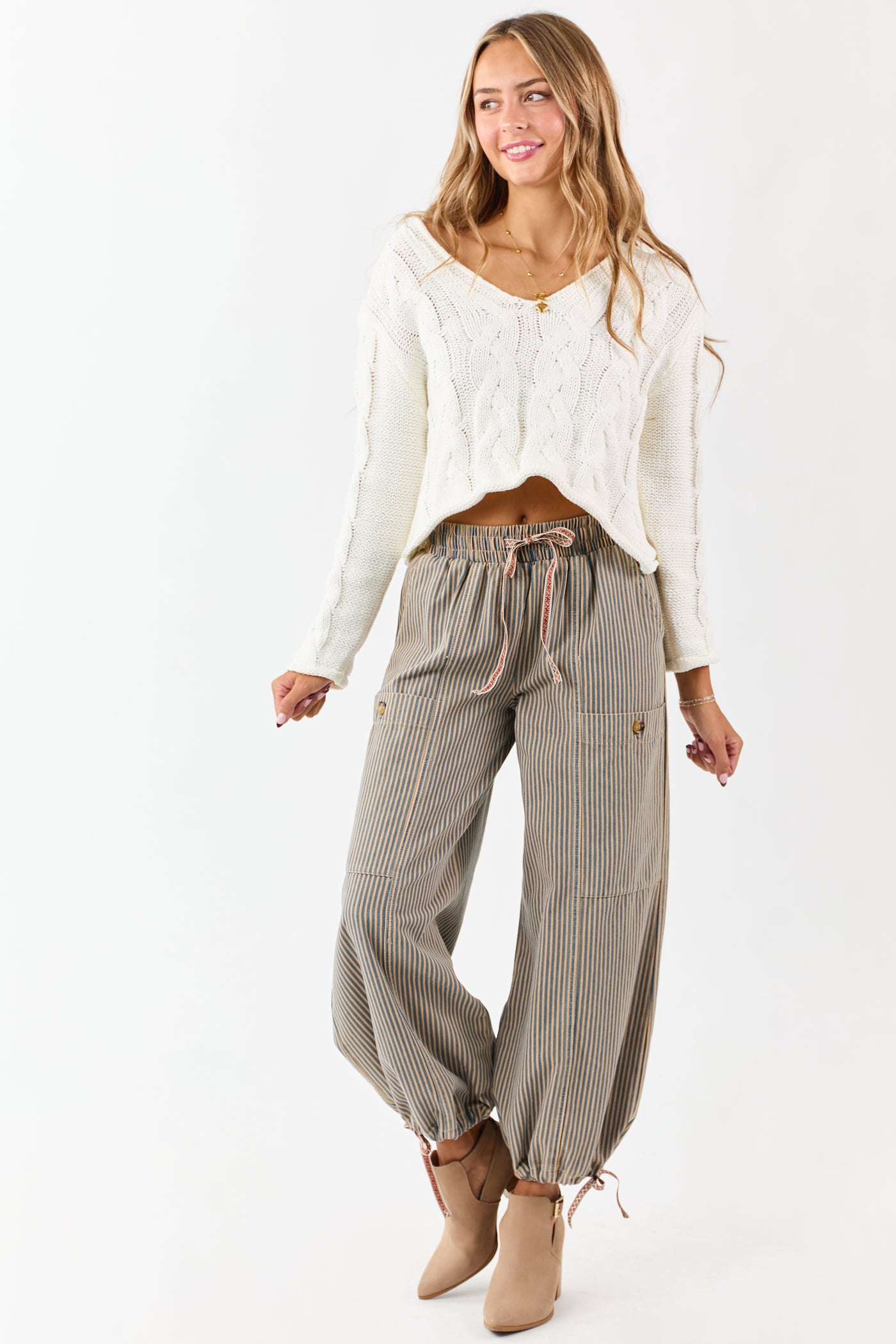 PRE-ORDER Copper and Ocean Striped Wide Leg Denim Pants SHIP ETA 10/15