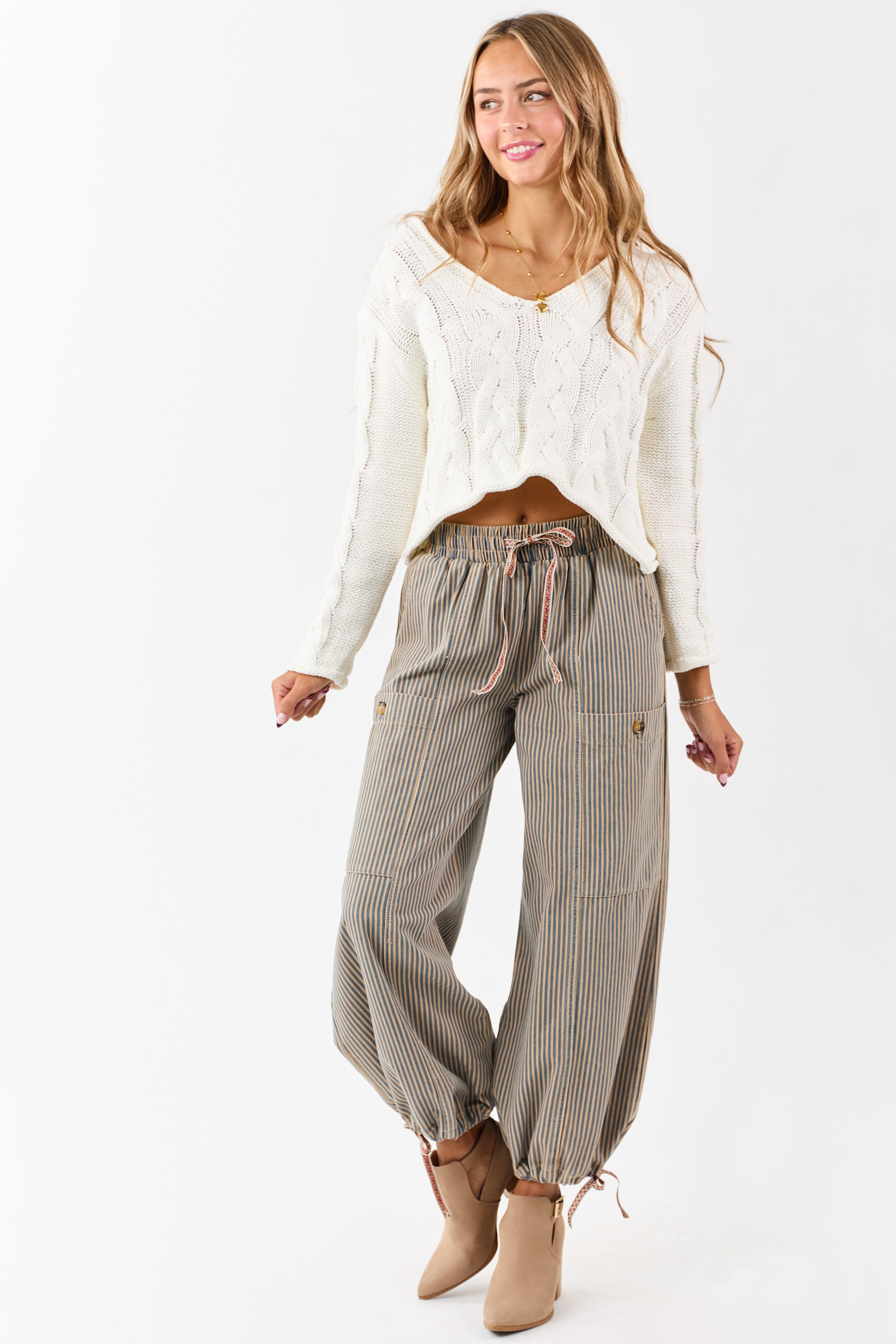 PRE-ORDER Copper and Ocean Striped Wide Leg Denim Pants SHIP ETA 10/15