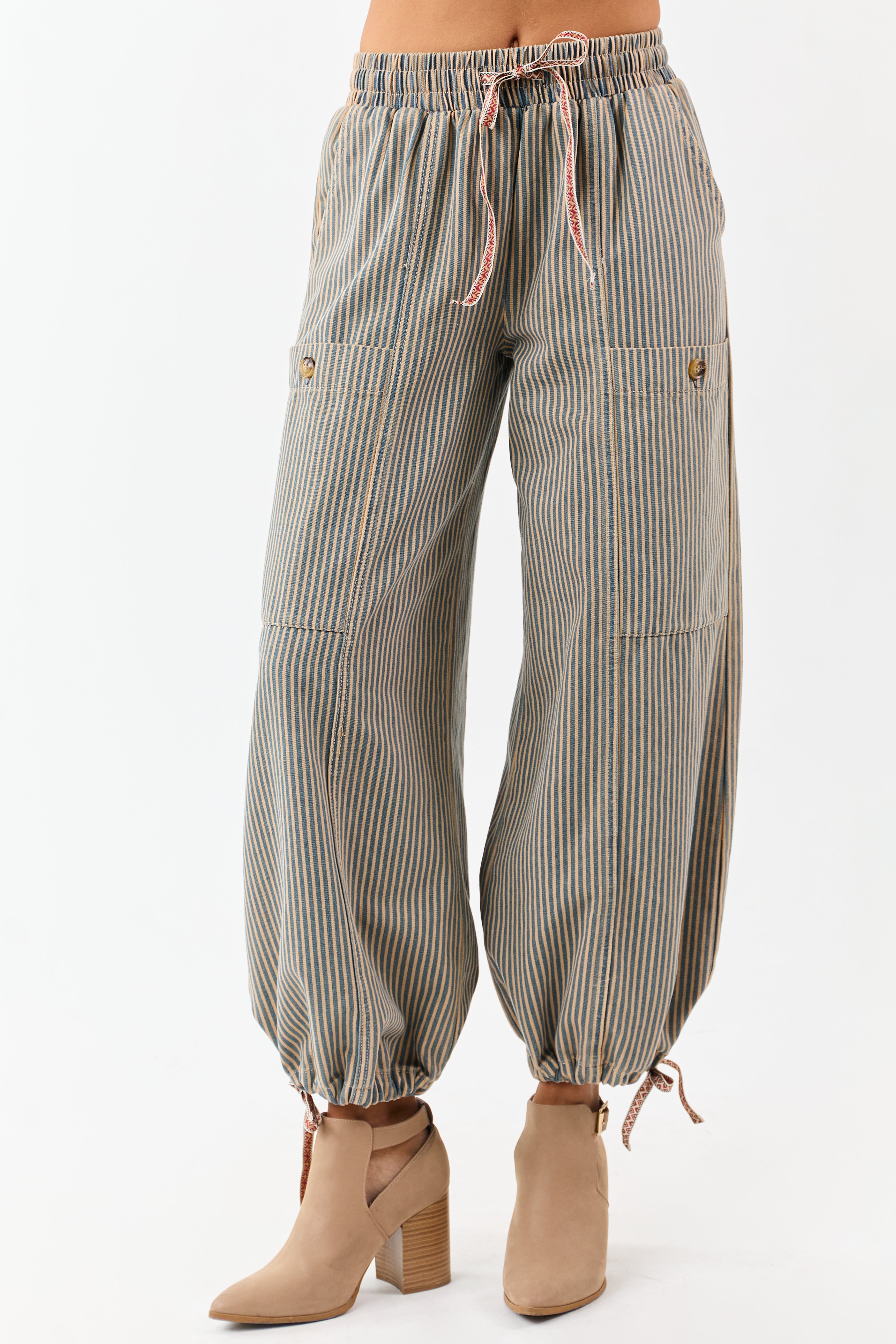 PRE-ORDER Copper and Ocean Striped Wide Leg Denim Pants SHIP ETA 10/15