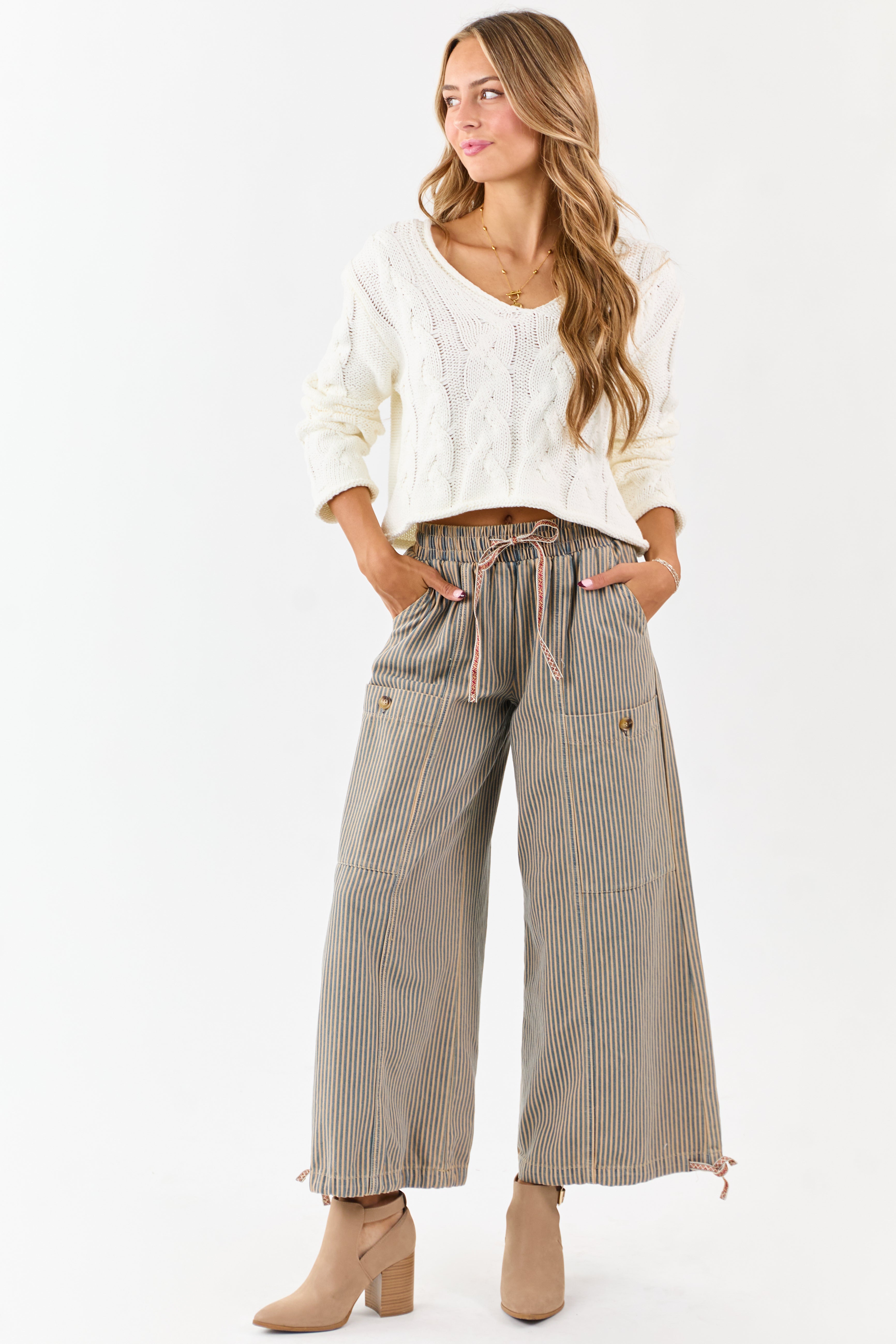 PRE-ORDER Copper and Ocean Striped Wide Leg Denim Pants SHIP ETA 10/15