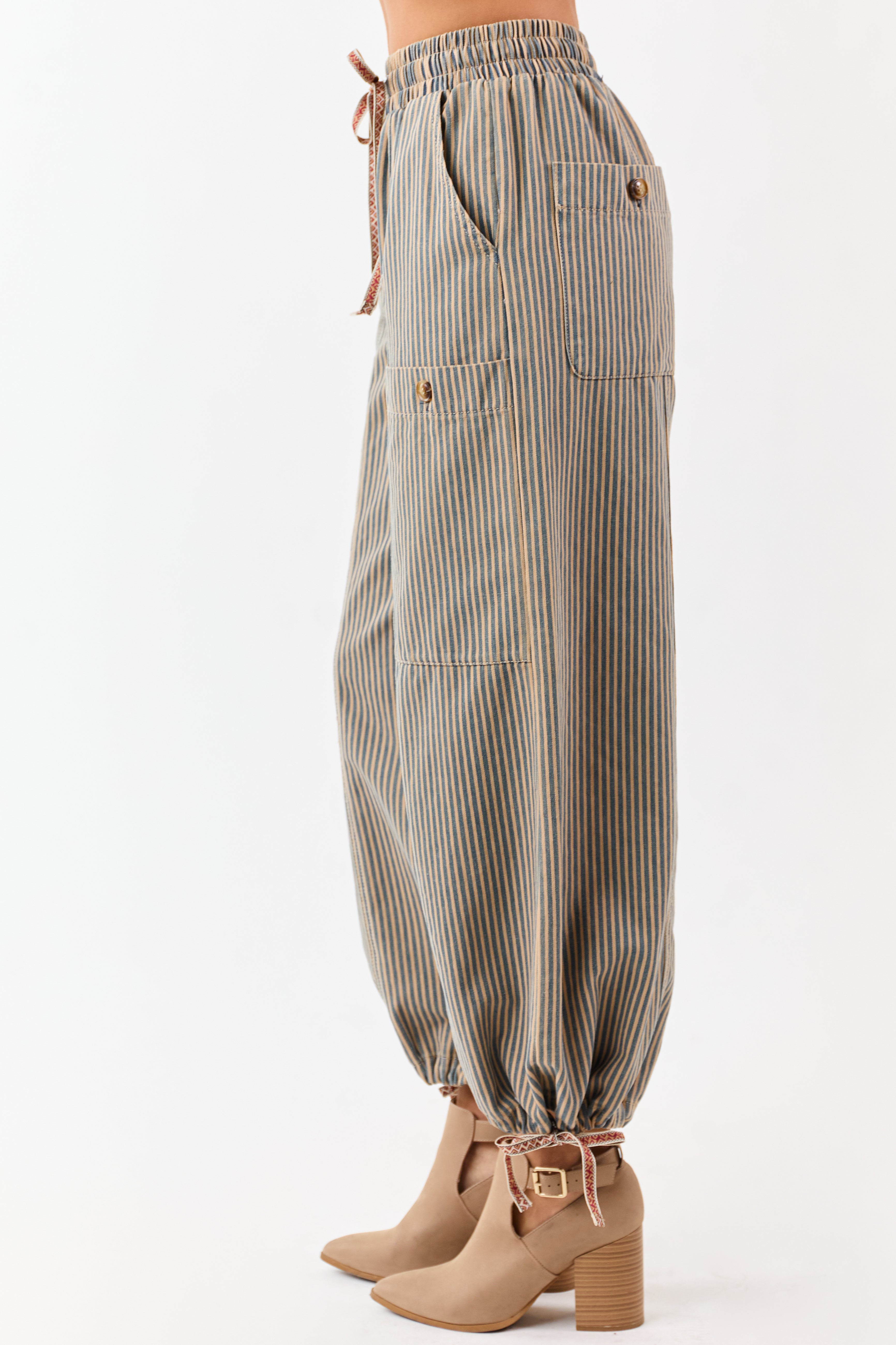 PRE-ORDER Copper and Ocean Striped Wide Leg Denim Pants SHIP ETA 10/15