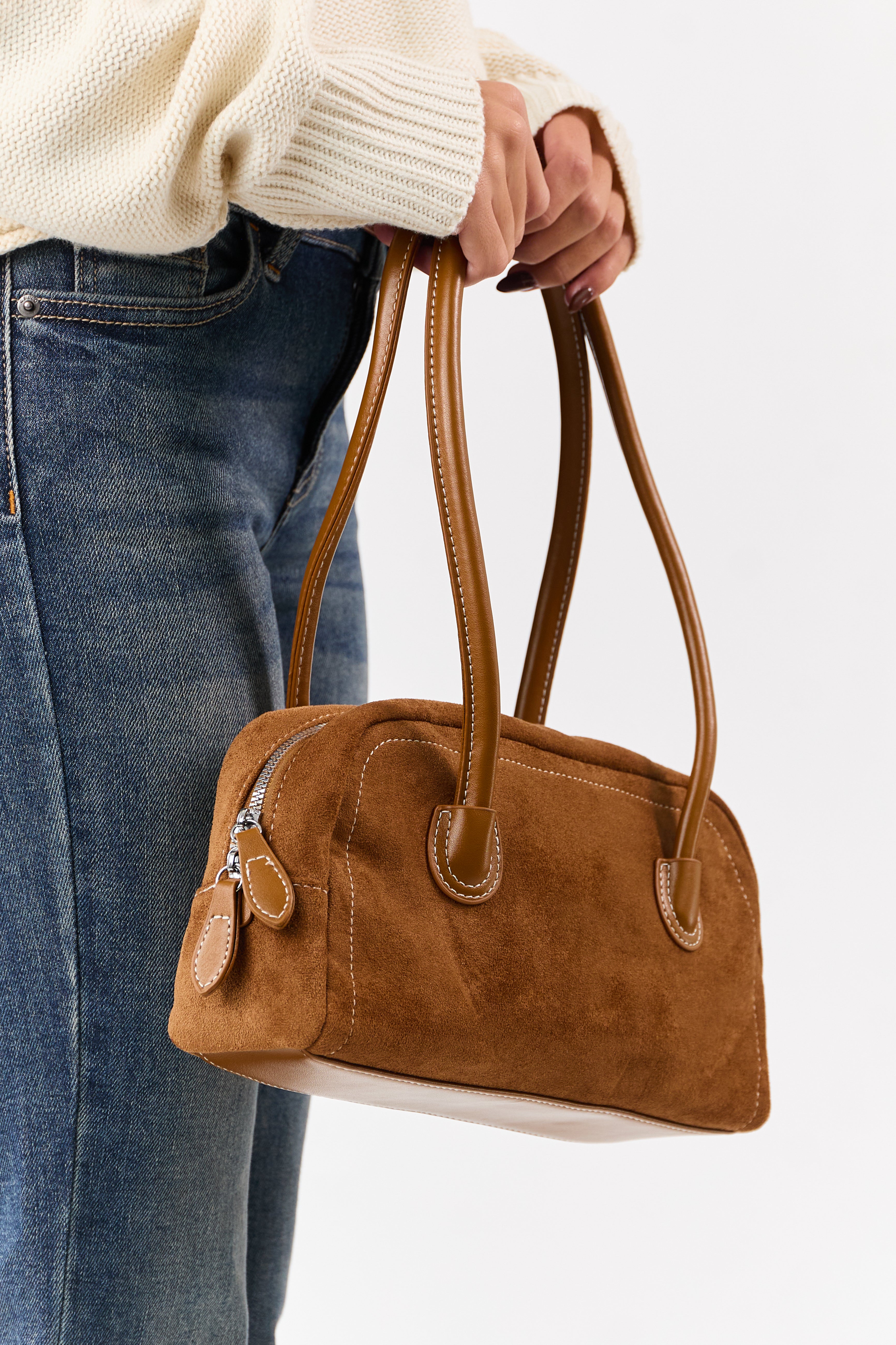 Copper Faux Suede Baguette Handbag