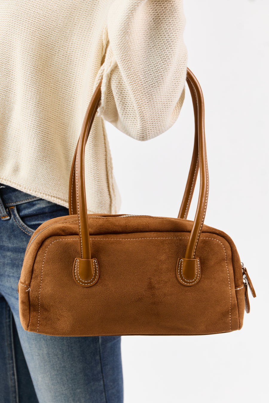 Copper Faux Suede Baguette Handbag