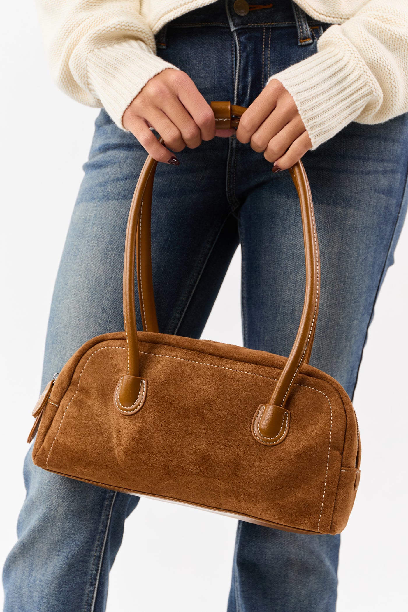 Copper Faux Suede Baguette Handbag