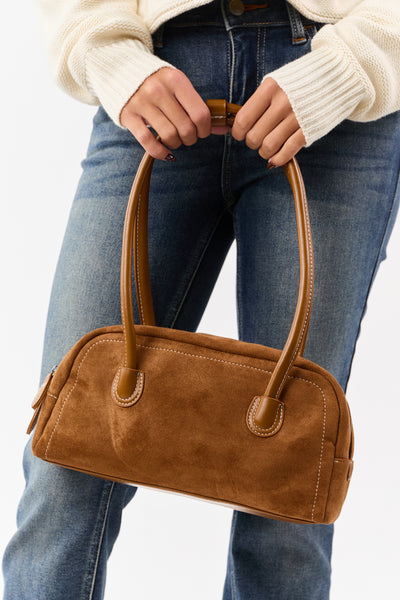 Copper Faux Suede Baguette Handbag