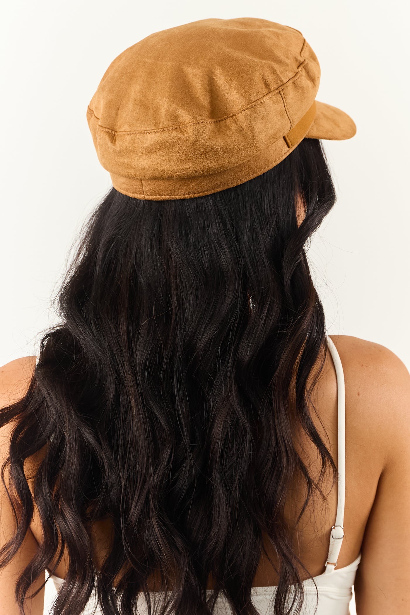 Copper Faux Suede Belt Accent Beret Hat