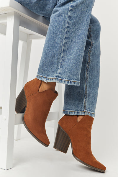 Copper Faux Suede Pointed Toe Notched Side Booties