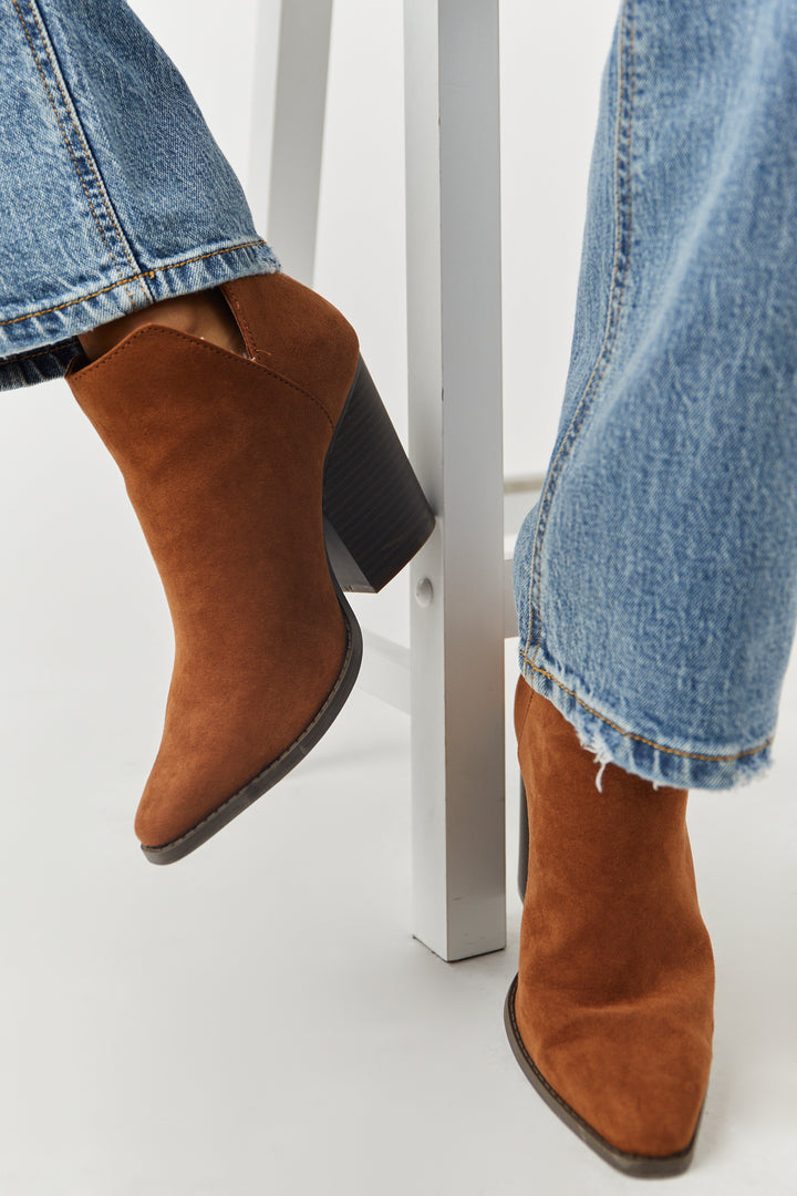 Copper Faux Suede Pointed Toe Notched Side Booties