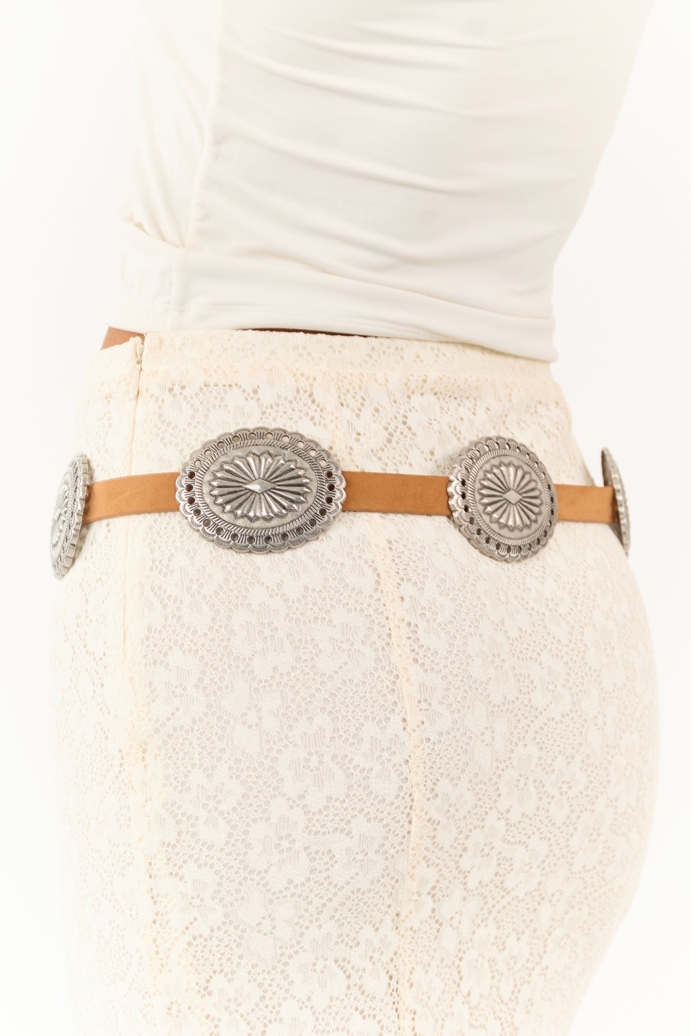 Copper Faux Suede Western Concho Disc Belt