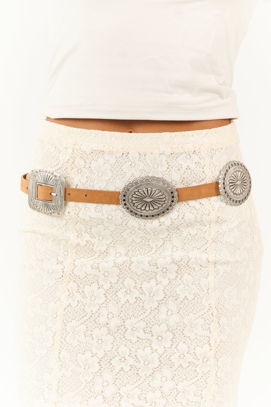 Copper Faux Suede Western Concho Disc Belt