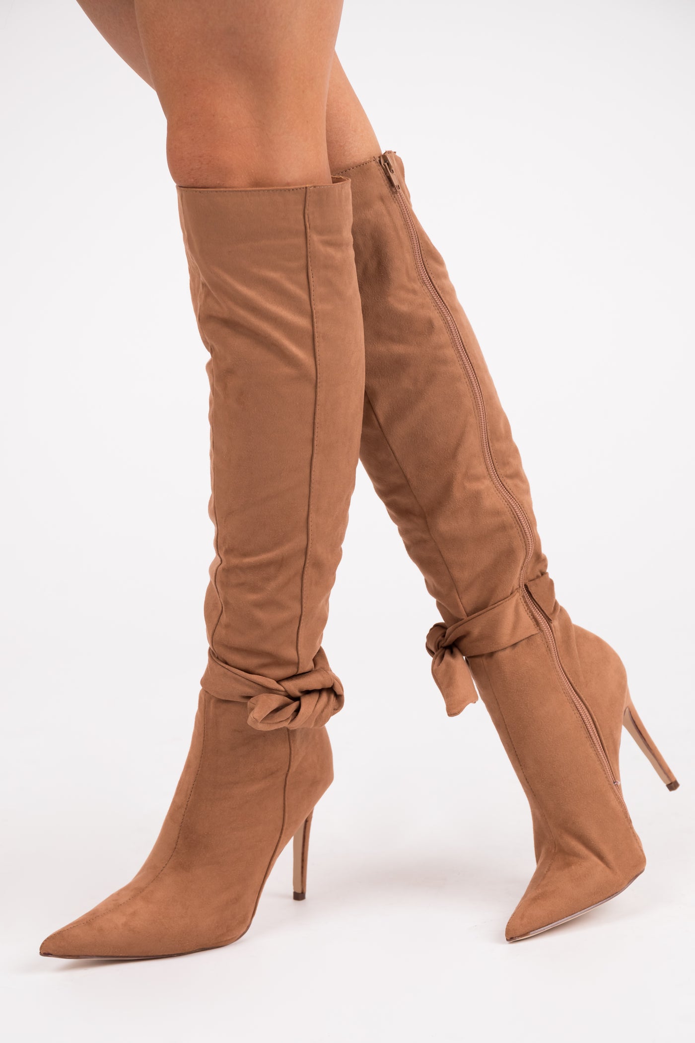 Copper Heeled Knee High Side Bow Detail Boots
