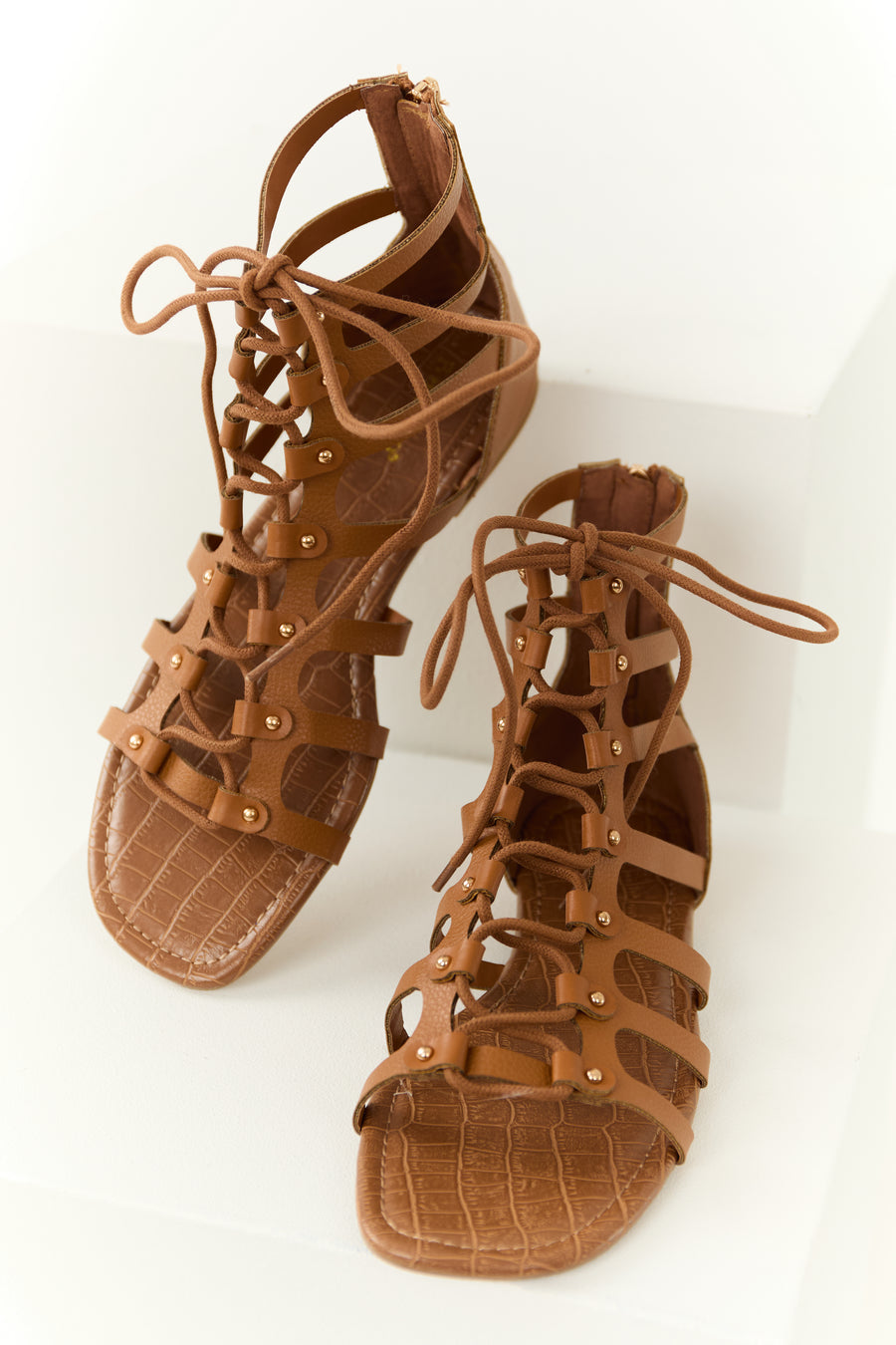Copper Lace Up Open Toed Gladiator Sandals