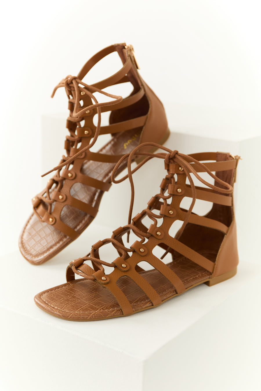 Copper Lace Up Open Toed Gladiator Sandals