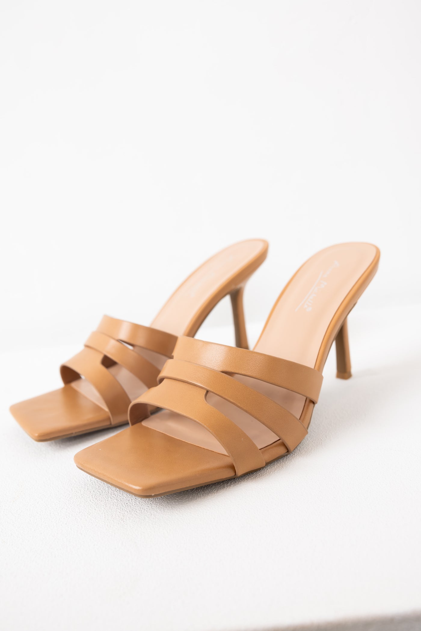 Copper Square Toe Cut Out Strap Heels