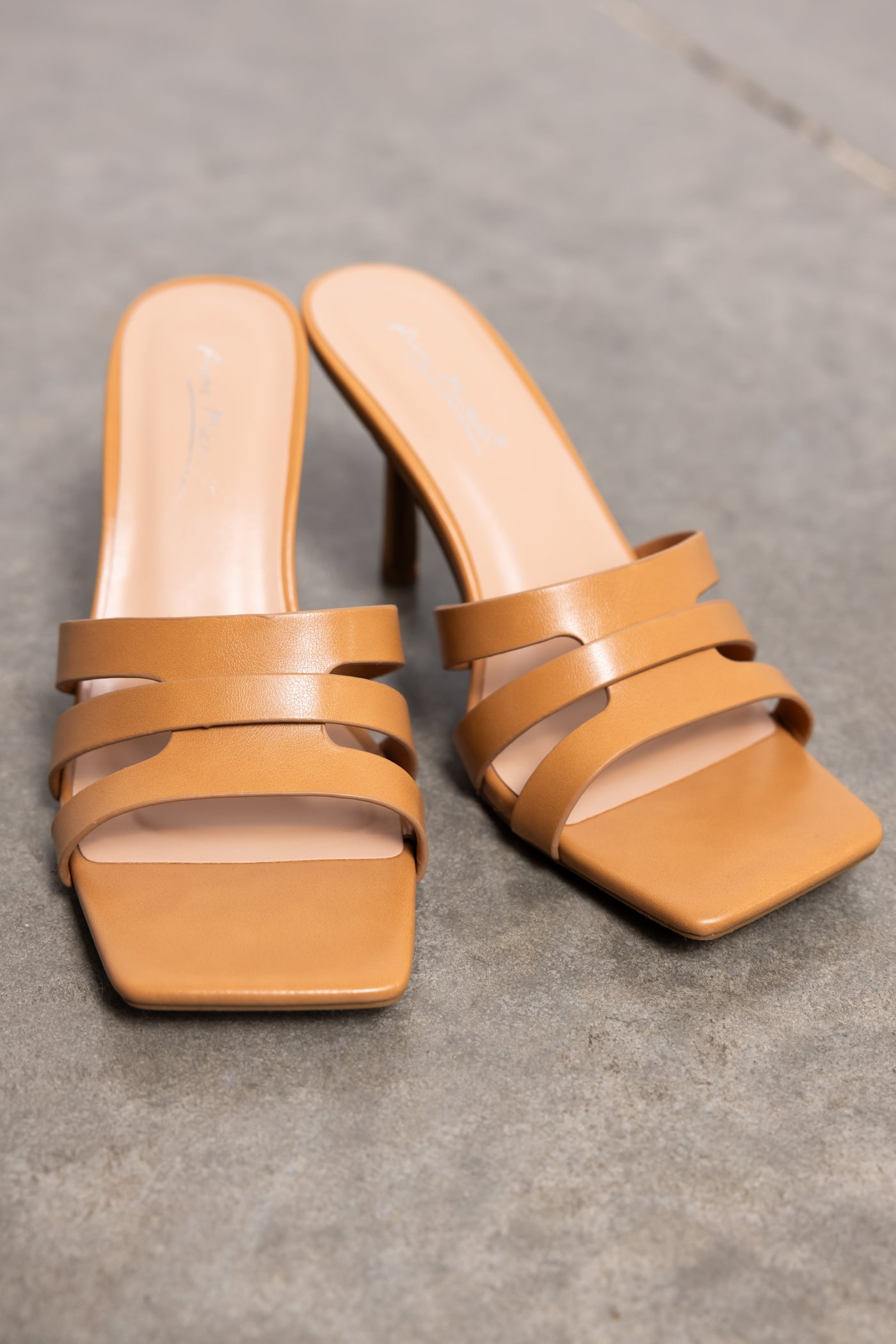 Copper Square Toe Cut Out Strap Heels