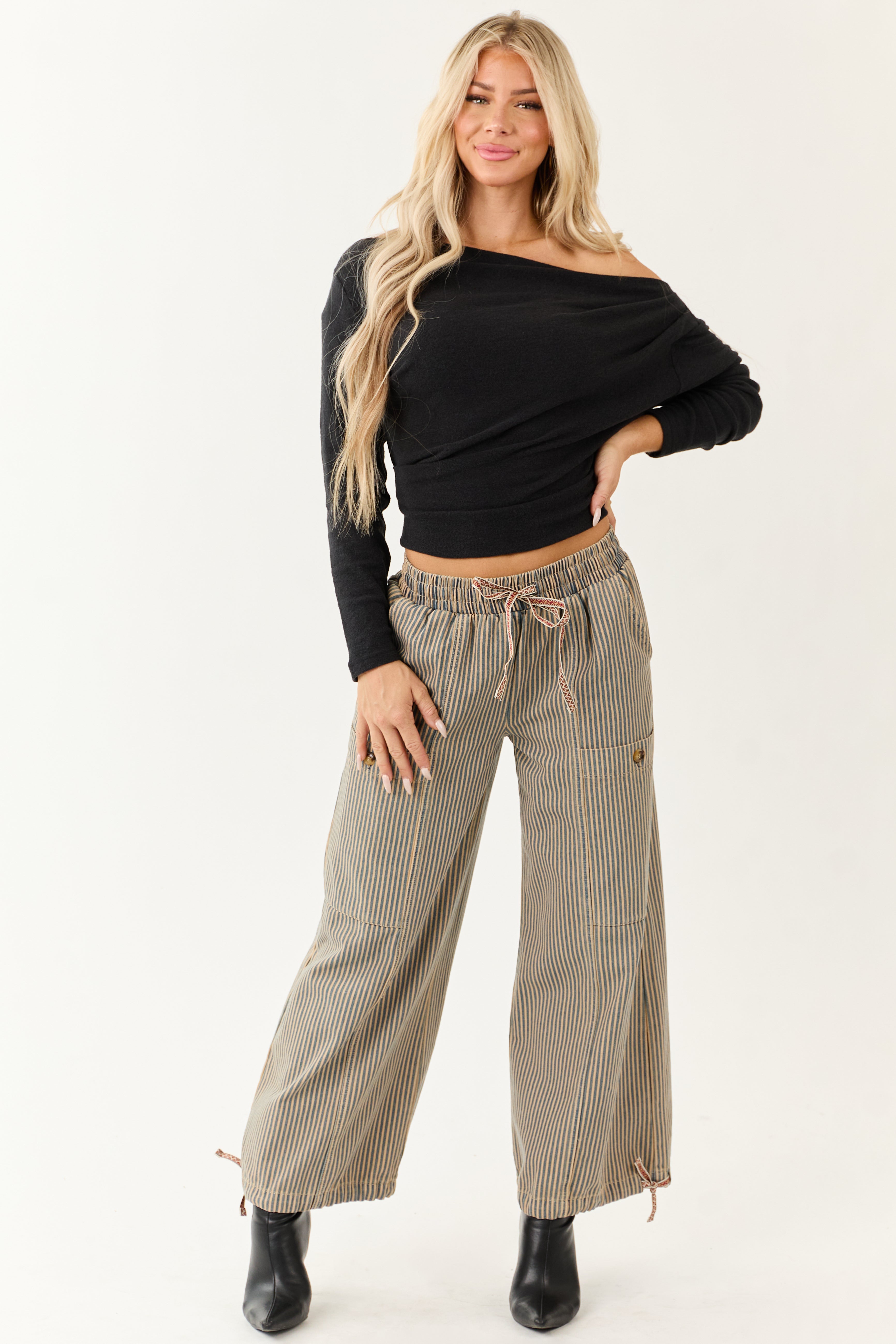 PRE-ORDER Copper and Ocean Striped Wide Leg Denim Pants SHIP ETA 10/15