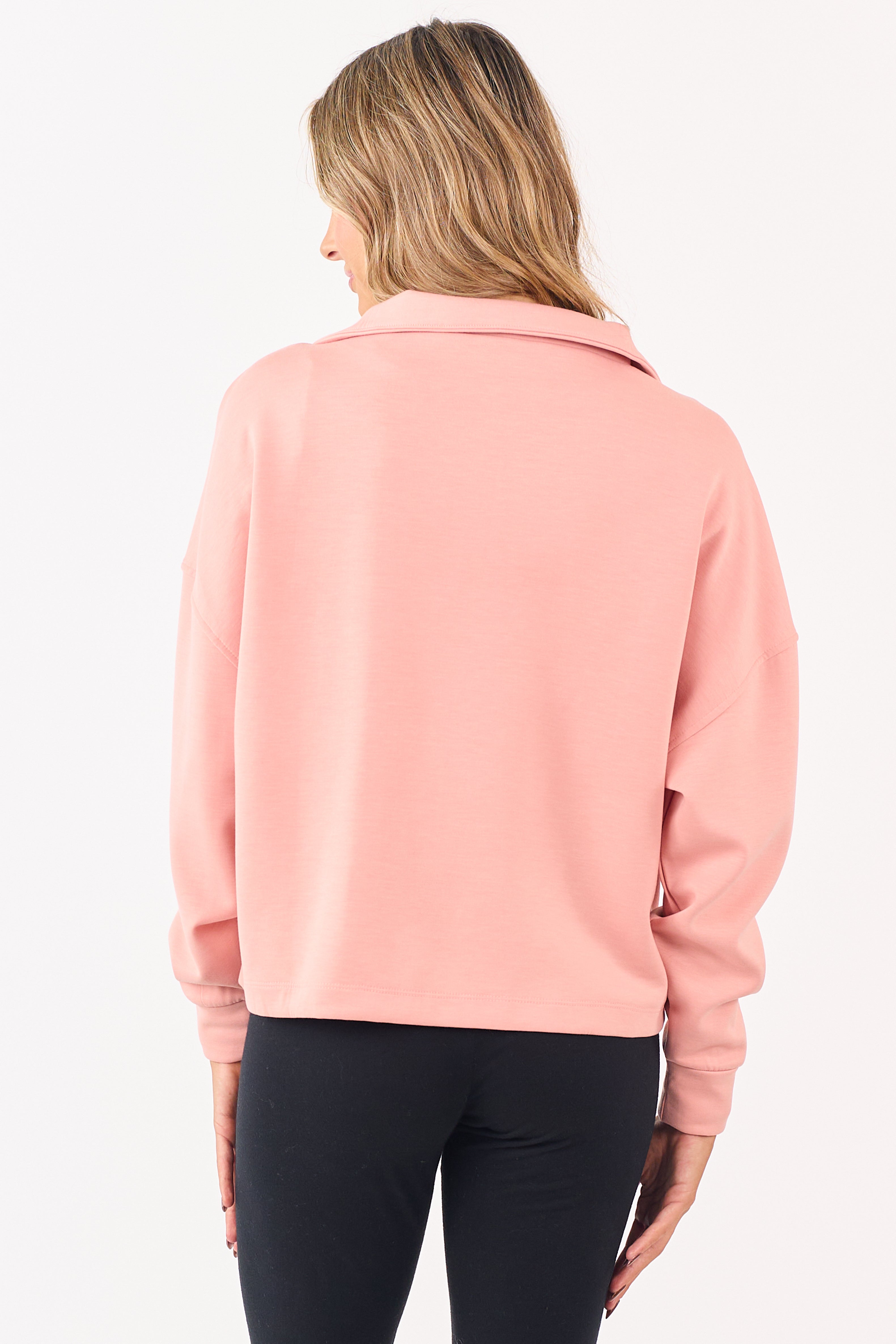 Coral Soft Scuba Knit Mock Neck Zip Up Jacket