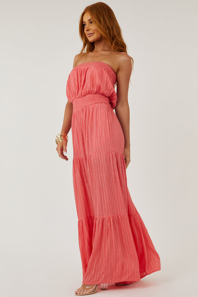 Coral Strapless Wide Leg Lurex Jumpsuit