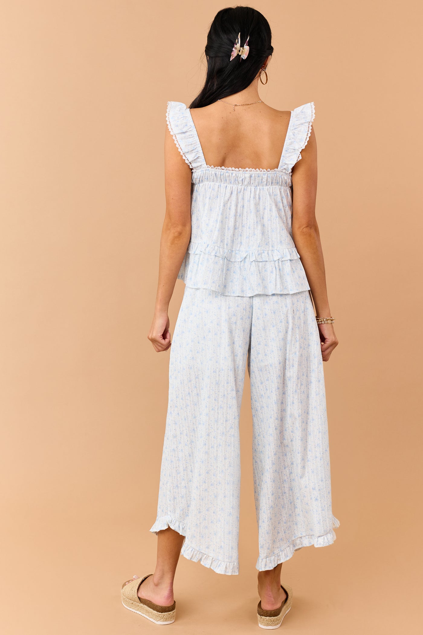 Cornflower Cotton Floral Tank Top and Pants Set
