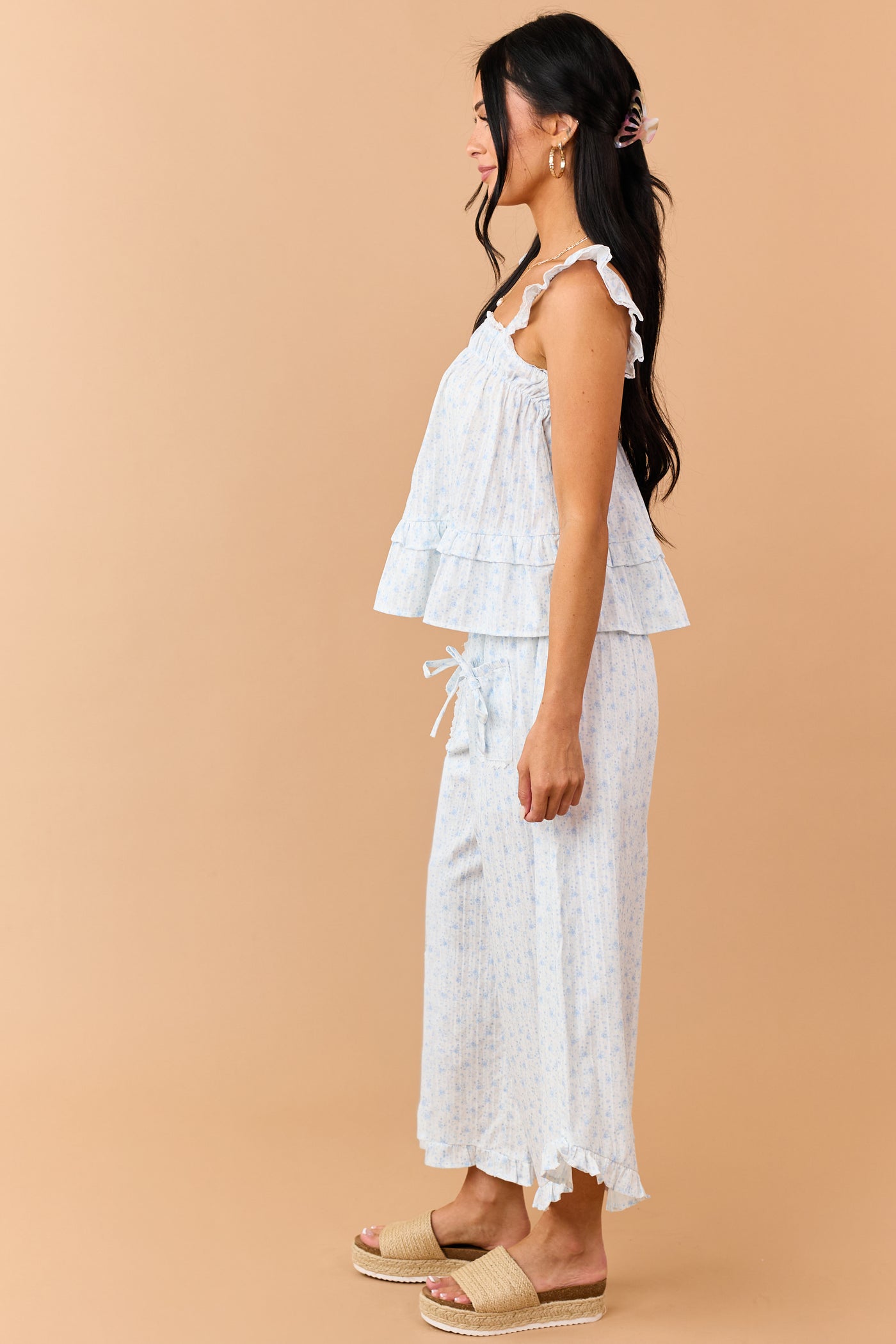 Cornflower Cotton Floral Tank Top and Pants Set