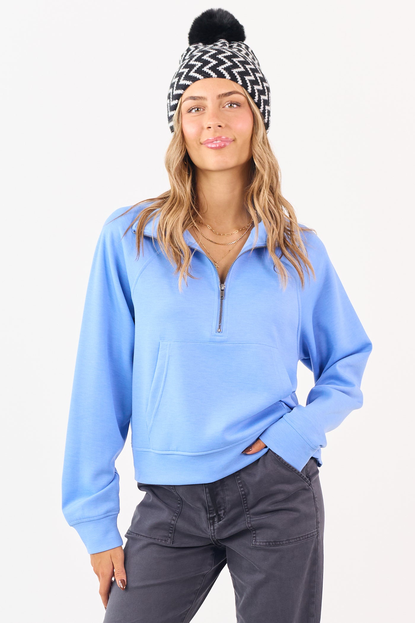 Cornflower Scuba Knit Pullover Sweatshirt