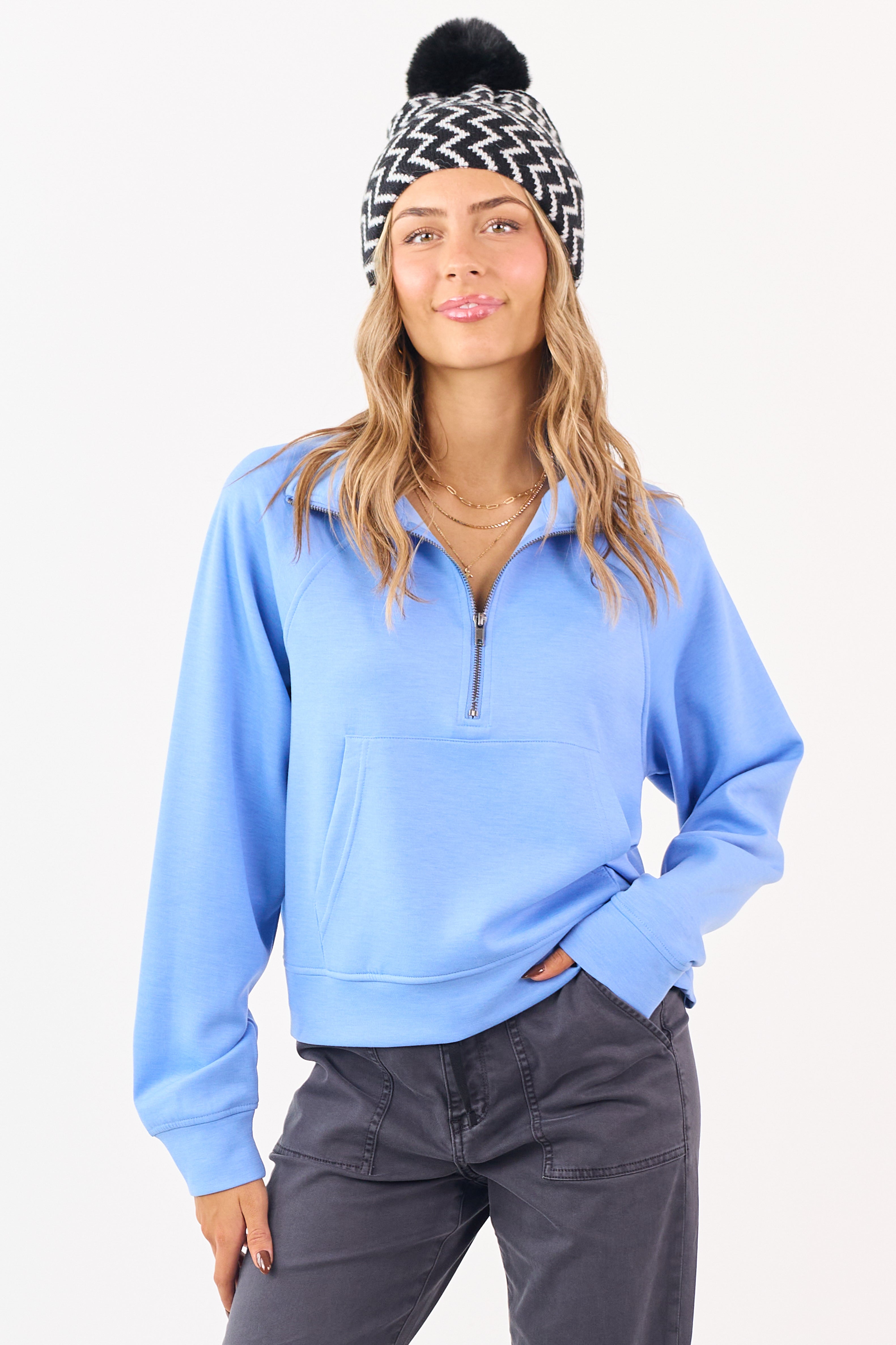 Cornflower Scuba Knit Pullover Sweatshirt