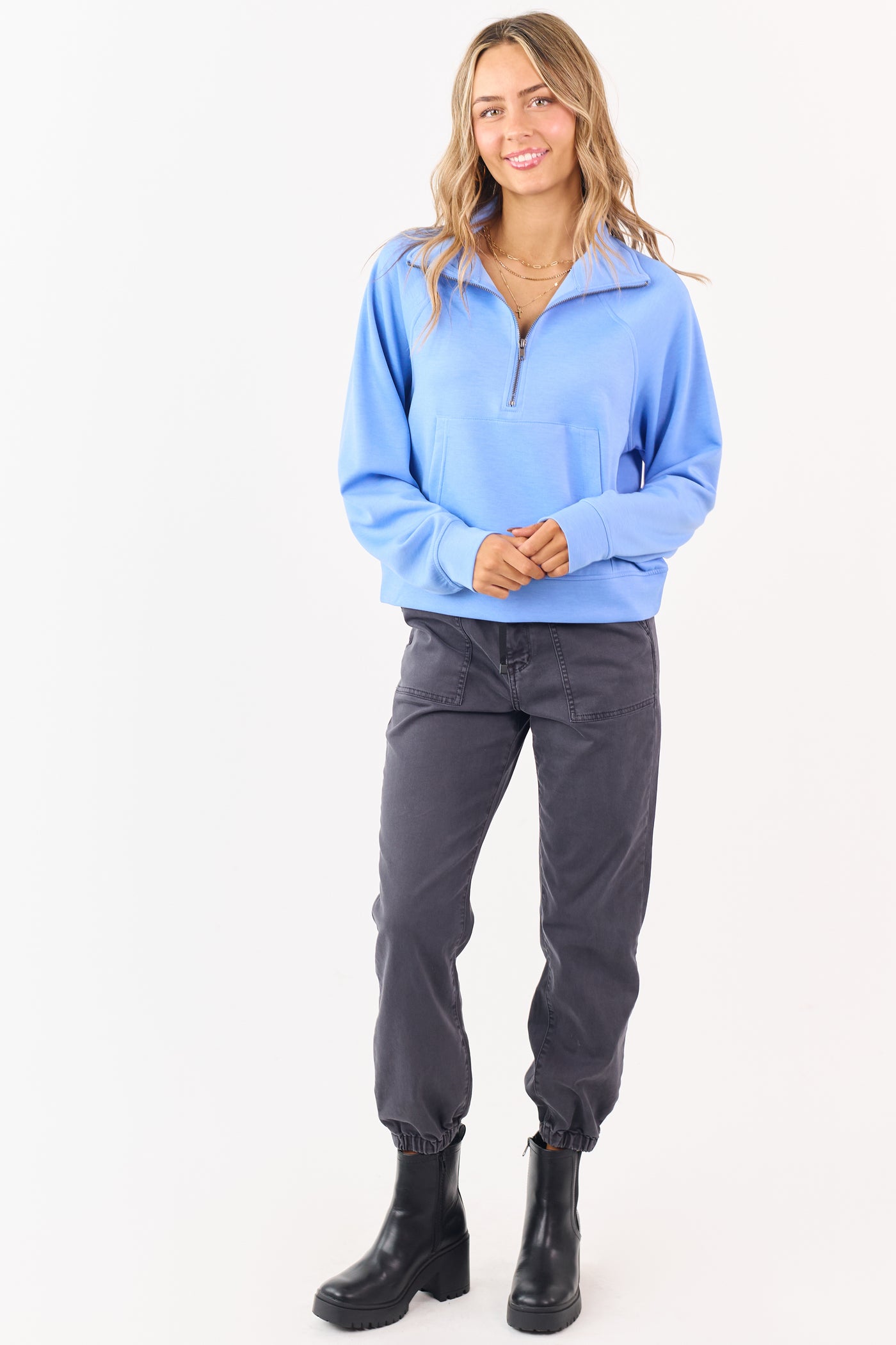 Cornflower Scuba Knit Pullover Sweatshirt