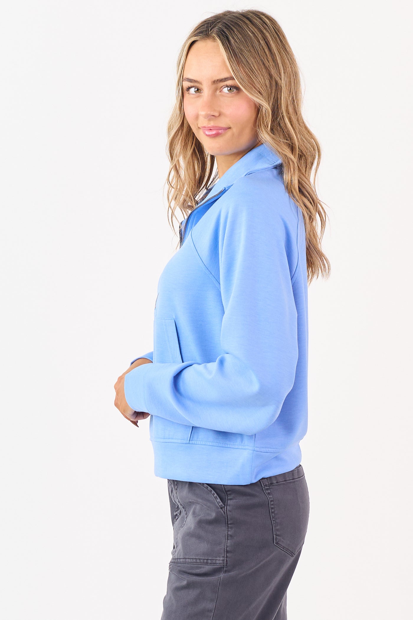Cornflower Scuba Knit Pullover Sweatshirt