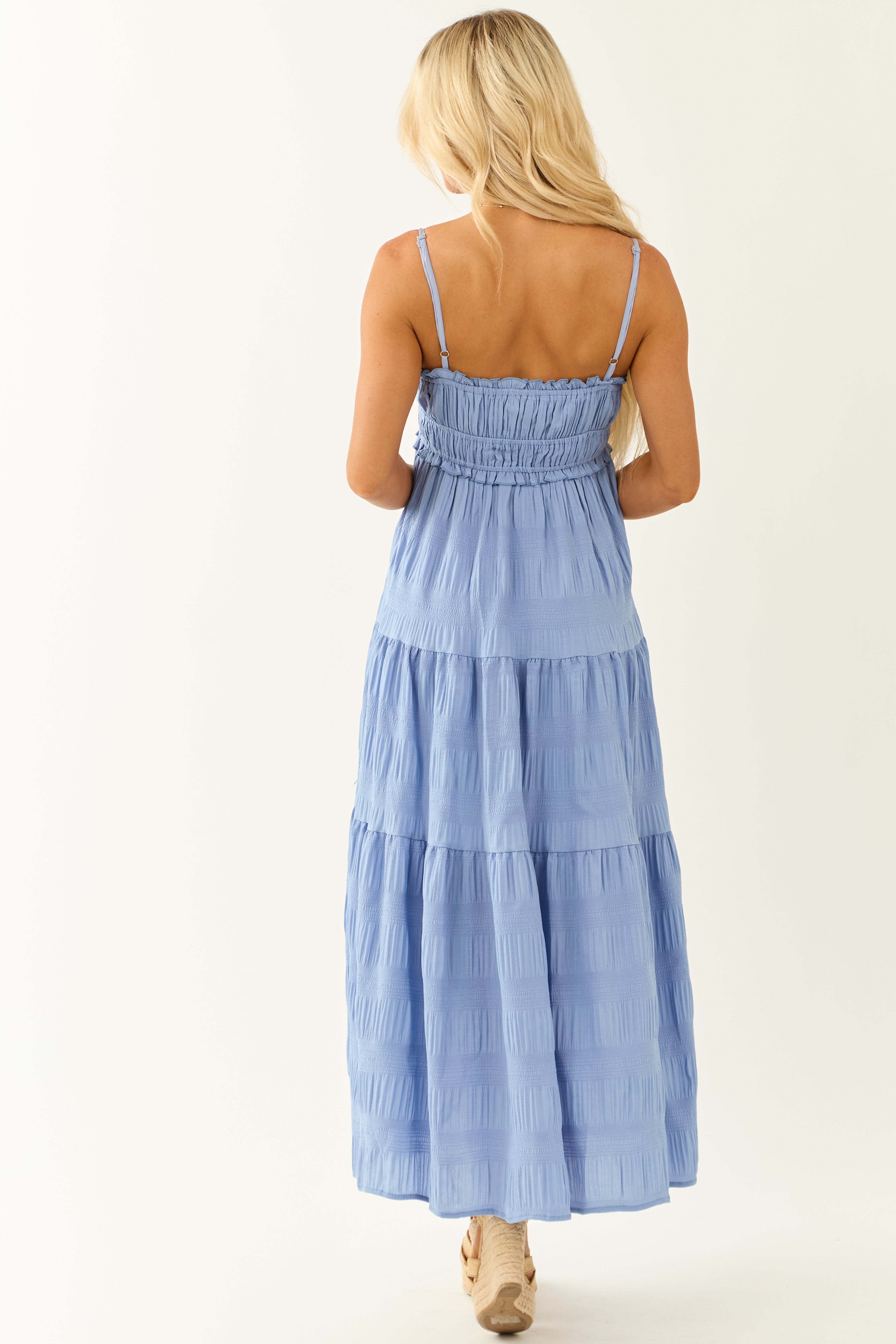 Cornflower Sleeveless Tiered Textured Maxi Dress