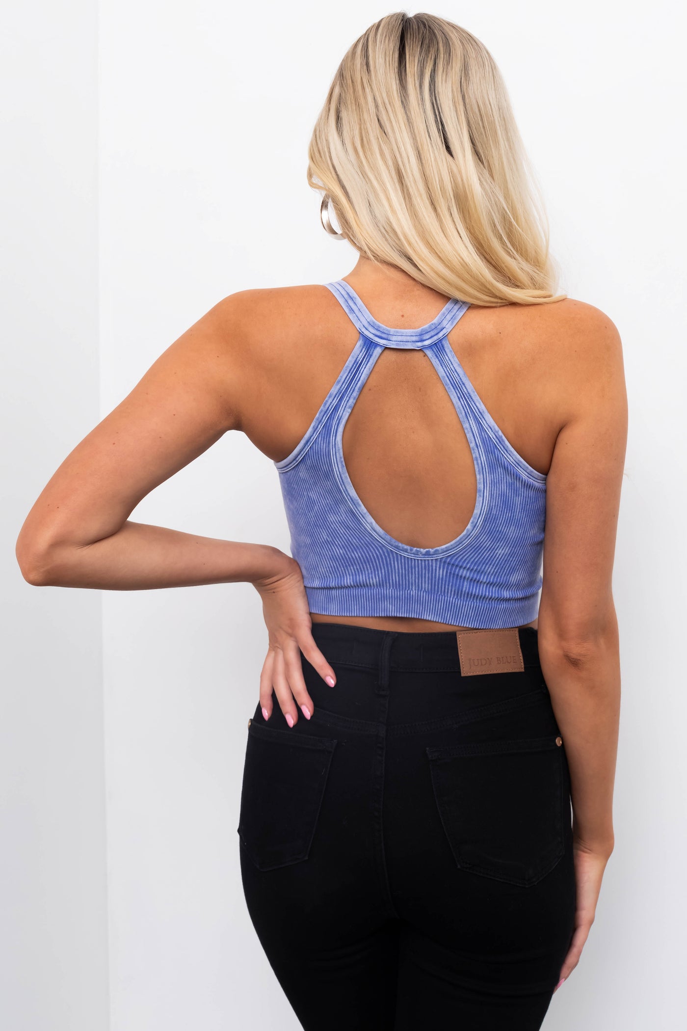 Cornflower Sleeveless Washed Ribbed Crop Top